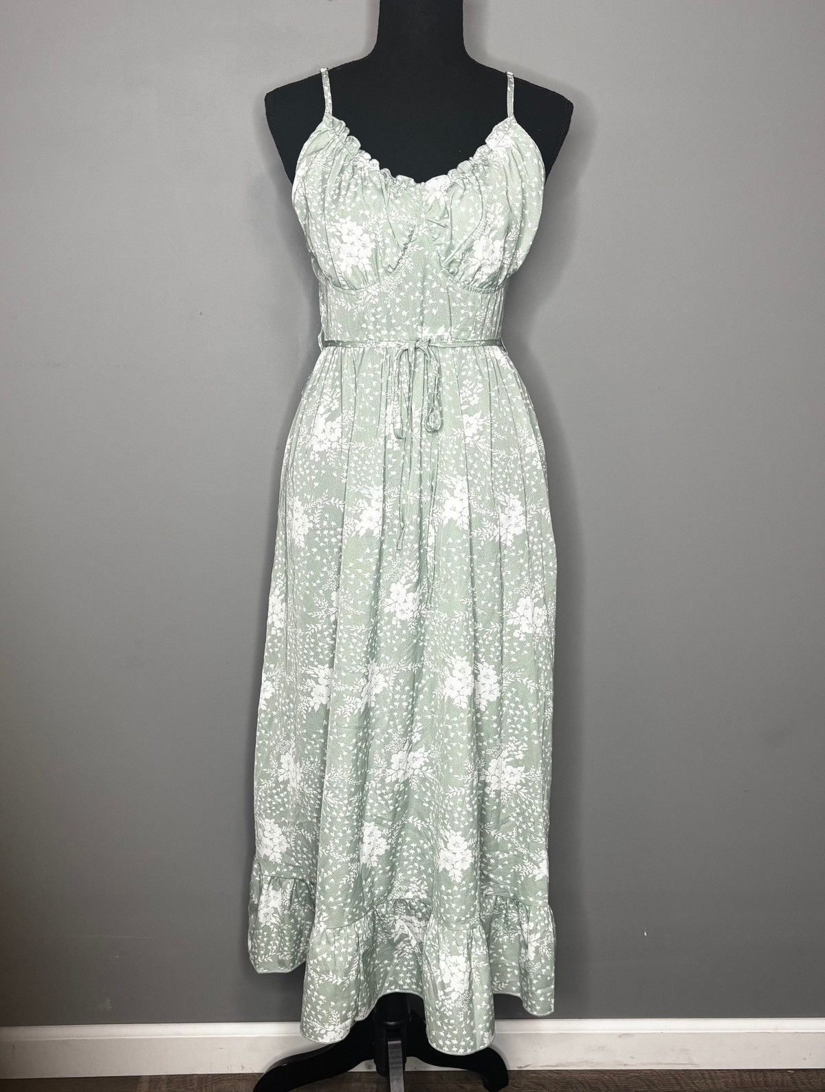 Vintage SIMPLEE-Casual Green Sling Print Midi Dress-XS Size XS / US 0-2 / IT 36-38 - 1 Thumbnail