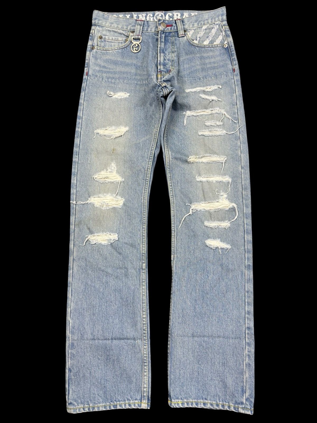 Japanese Brand 💥Insane 90s Style💥Rolling Craddle Distressed Denim K33 Size US 29 - 1 Thumbnail