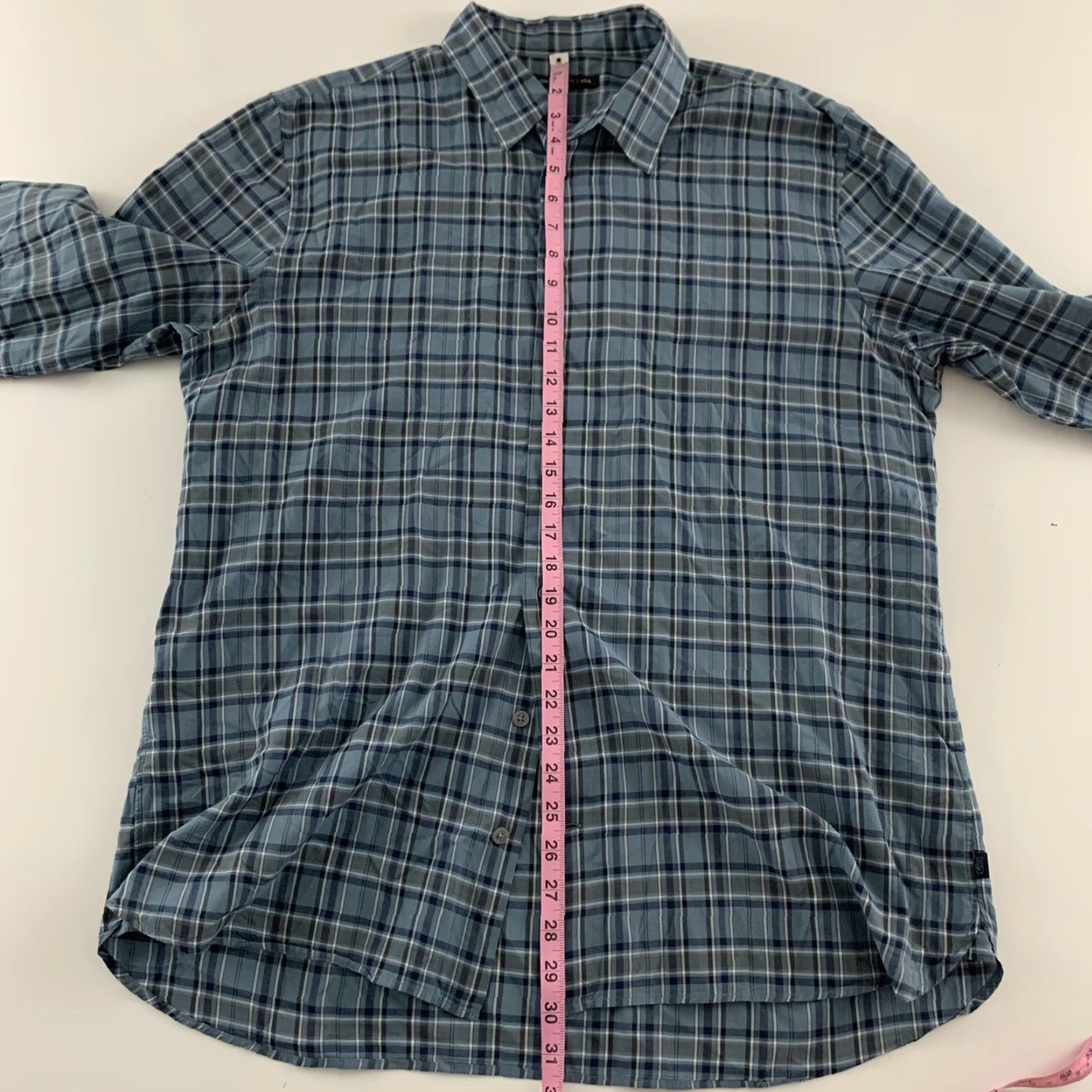 John Varvatos John Varvatos Plaid Button-Up Shirt Long Sleeve Men XL Blue Size US XL / EU 56 / 4 - 5 Thumbnail