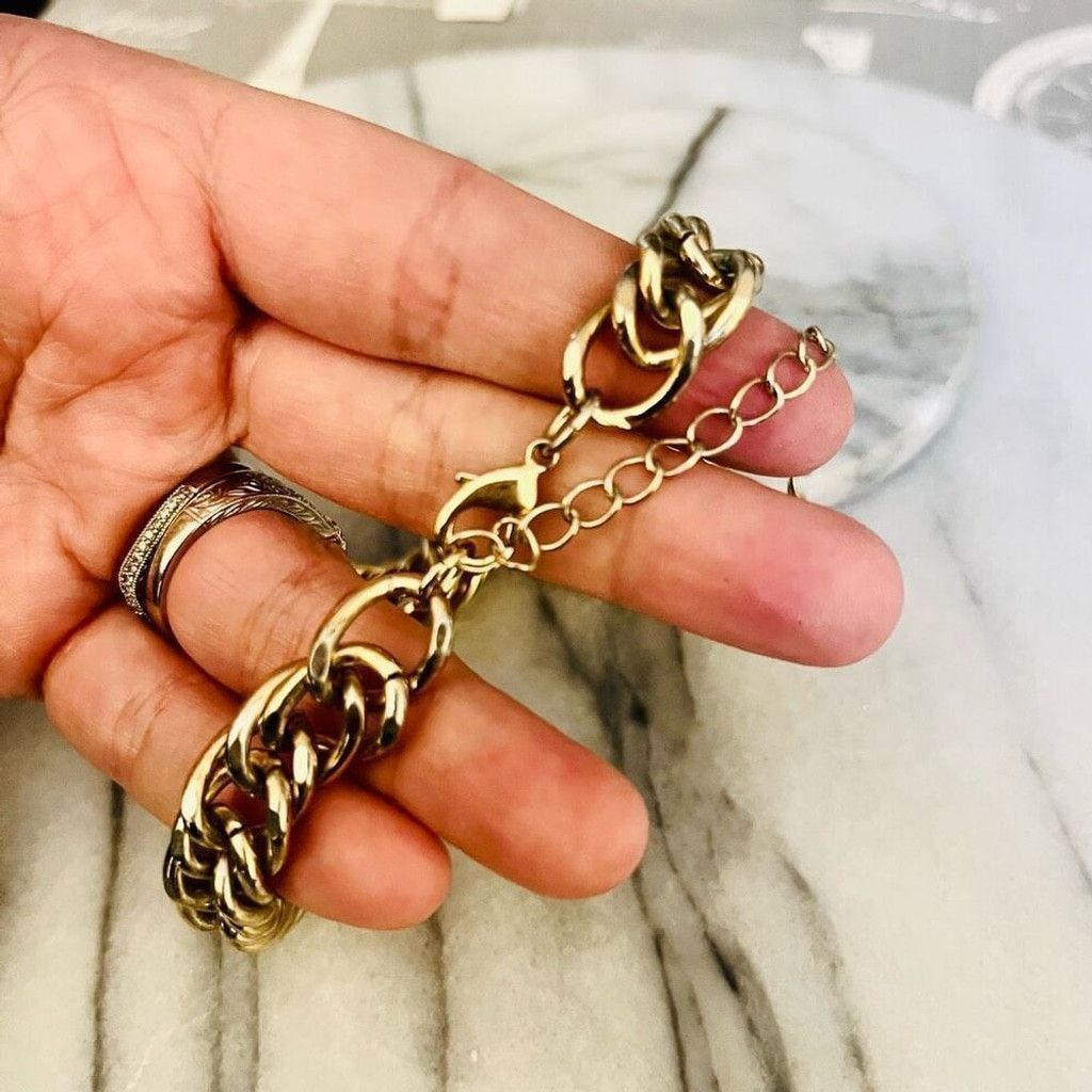 Jewelry Chunky Chain Link Necklace Gold Toned Metal Wide Size ONE SIZE - 5 Thumbnail