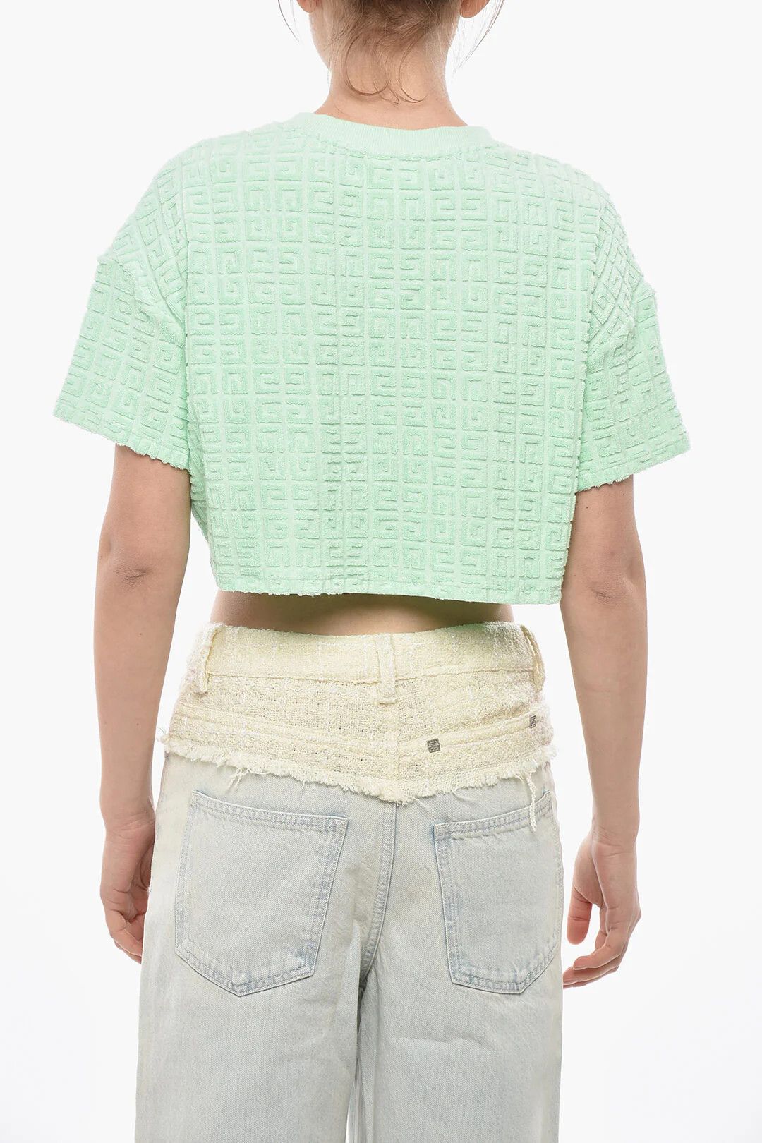 Givenchy og1mm0326 Monogram Jacquard Terry Crop T-Shirt in Green Size L / US 10 / IT 46 - 2 Thumbnail