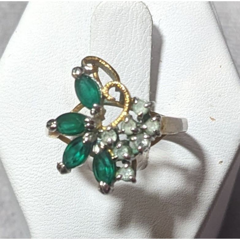 Other Vintage Faux Emerald And Diamond 14kt Gold Plated Floral Rin Size ONE SIZE - 1 Thumbnail
