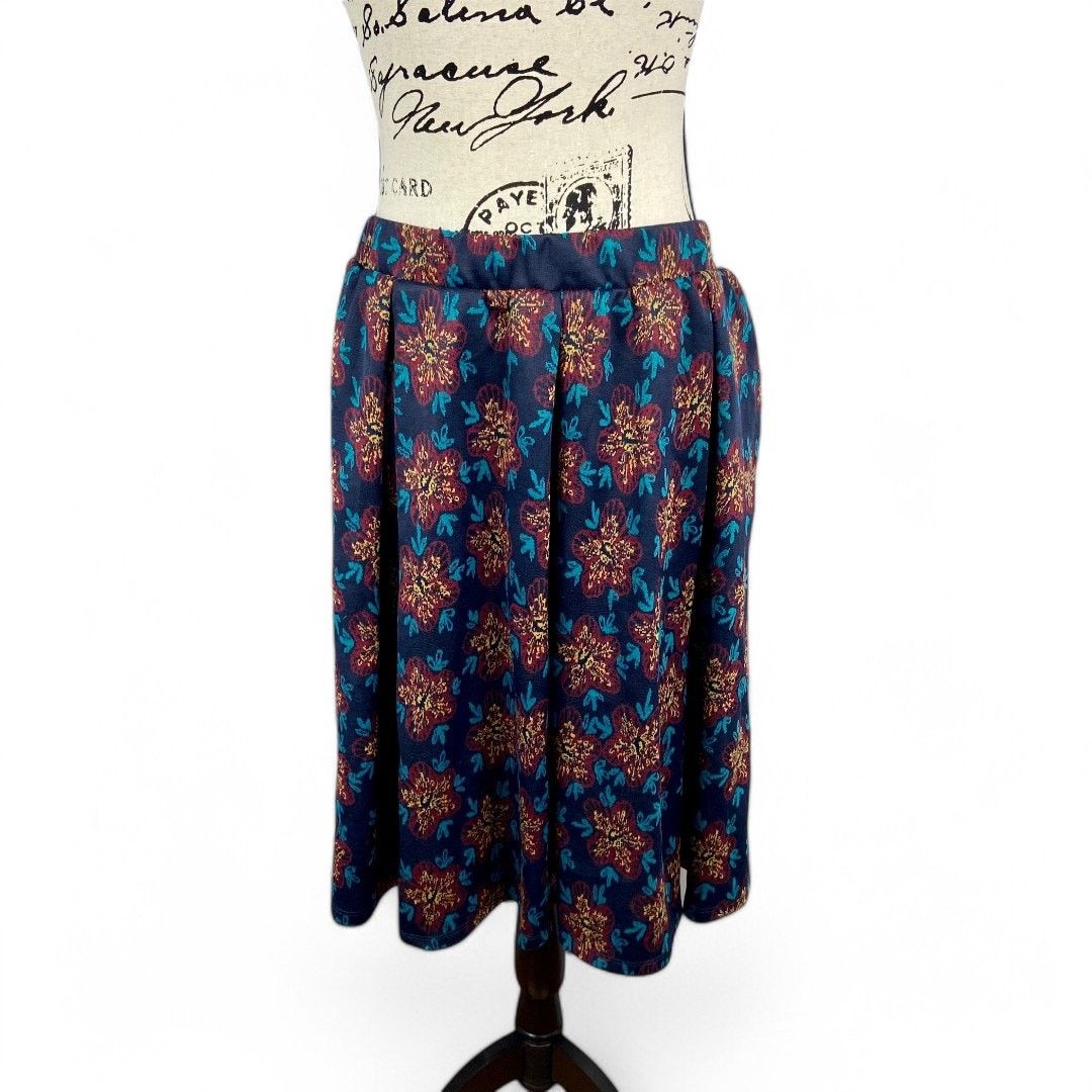 Other LuLaRoe Skirt Madison Floral Print Burgundy Teal Navy Large Size 32" / US 10 / IT 46 - 1 Thumbnail