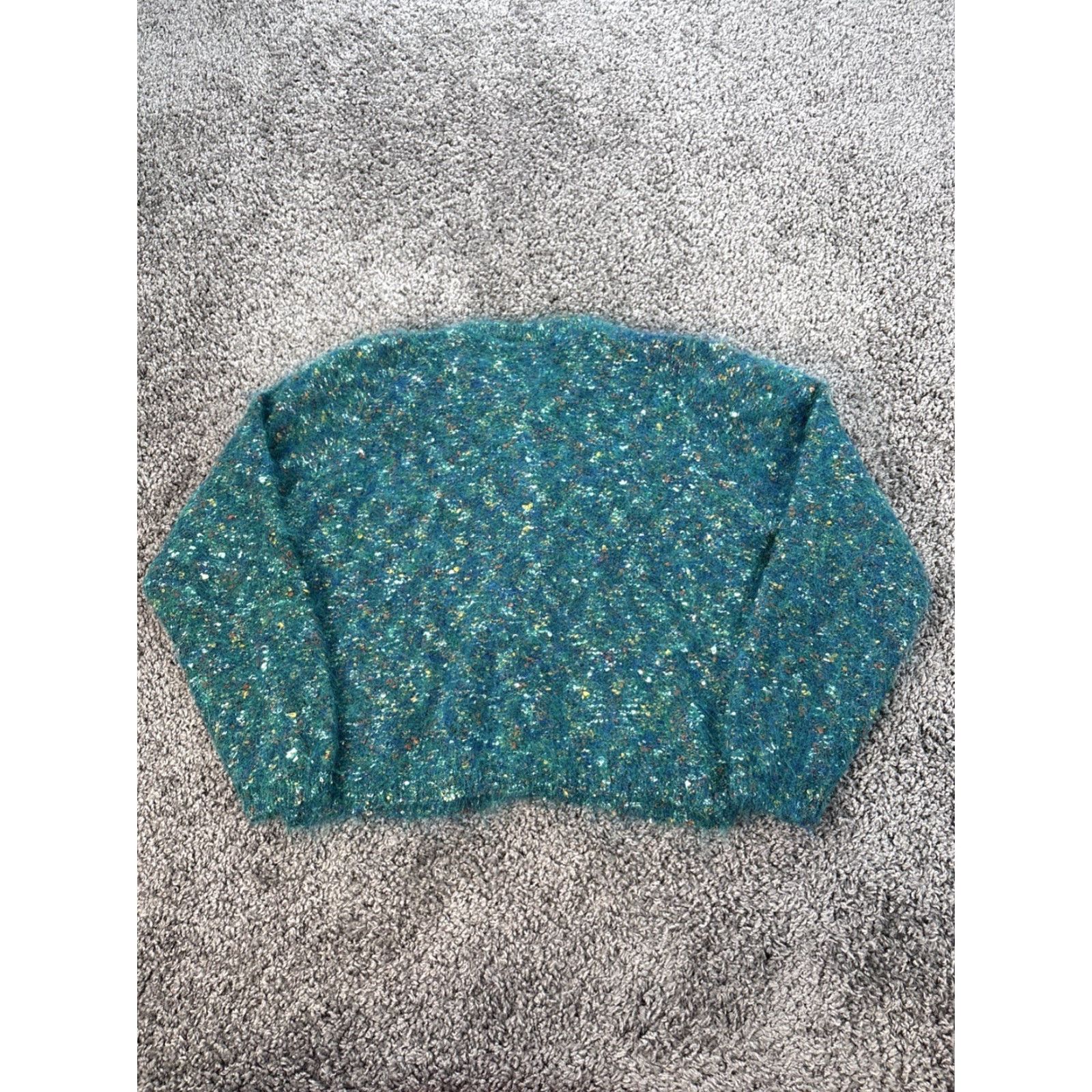 Vintage VINTAGE Paul et Duffier Sweater Shirt Cropped Fuzzy Mohair Wool Green L Womens 90s Boho Fairycore Long Sleeve Turtleneck Pullover Size L / US 10 / IT 46 - 5 Thumbnail