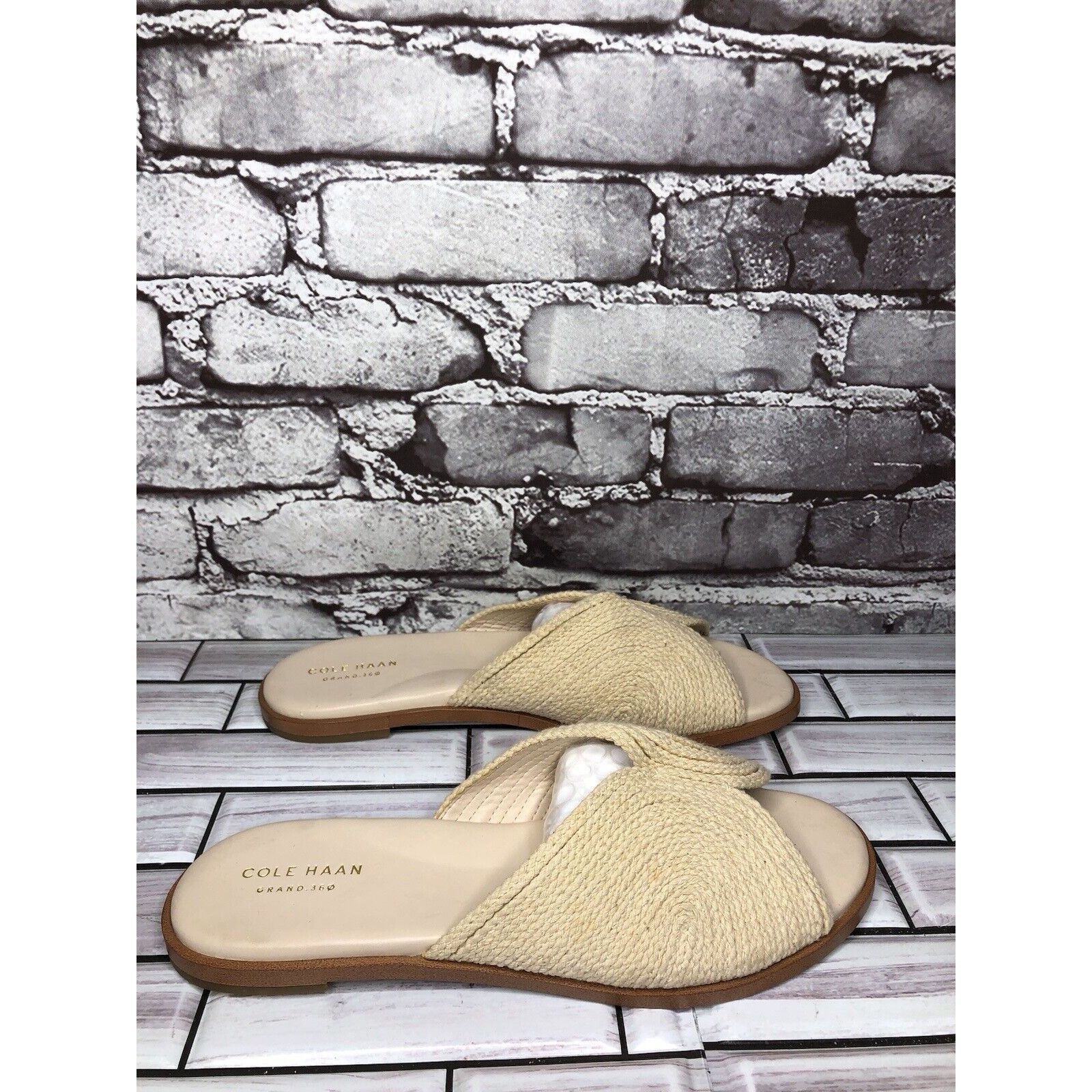Cole Haan Cole Haan Grand Os Beige Cream Fabric Slides Sandals Women S Size US 8 / IT 38 - 1 Thumbnail