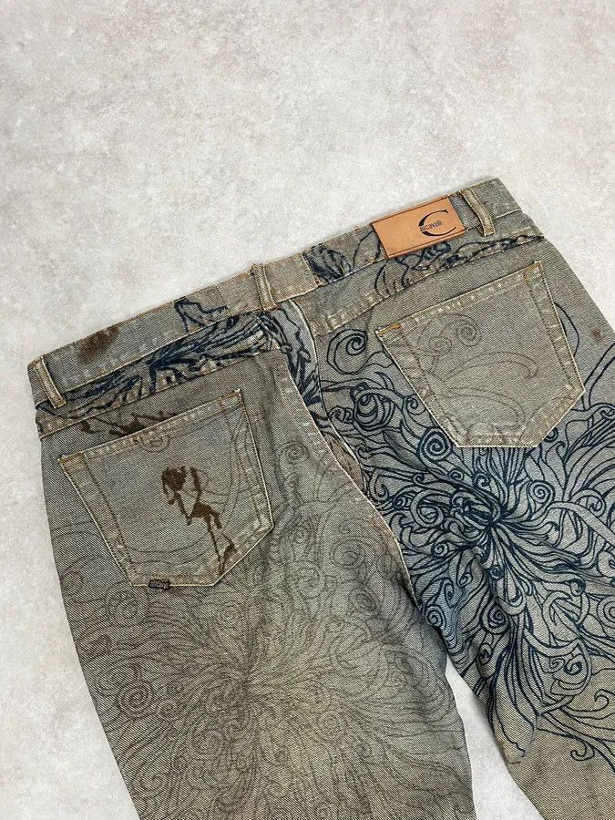 Roberto Cavalli 2000s Cavalli Grey Floral Denim Jeans Size US 31 - 8 Thumbnail