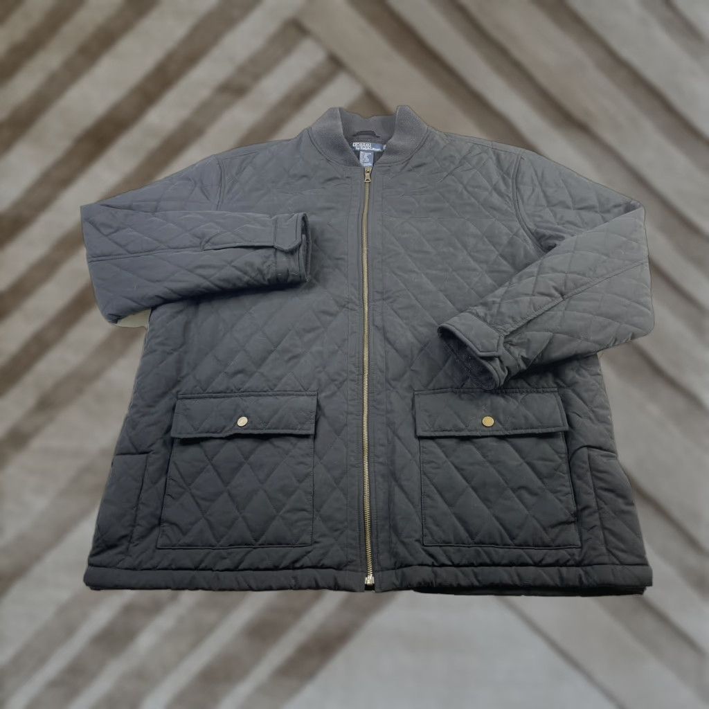VINTAGE Polo Ralph Lauren Men's Full Zip Quilted Bomber Jacket Black XL