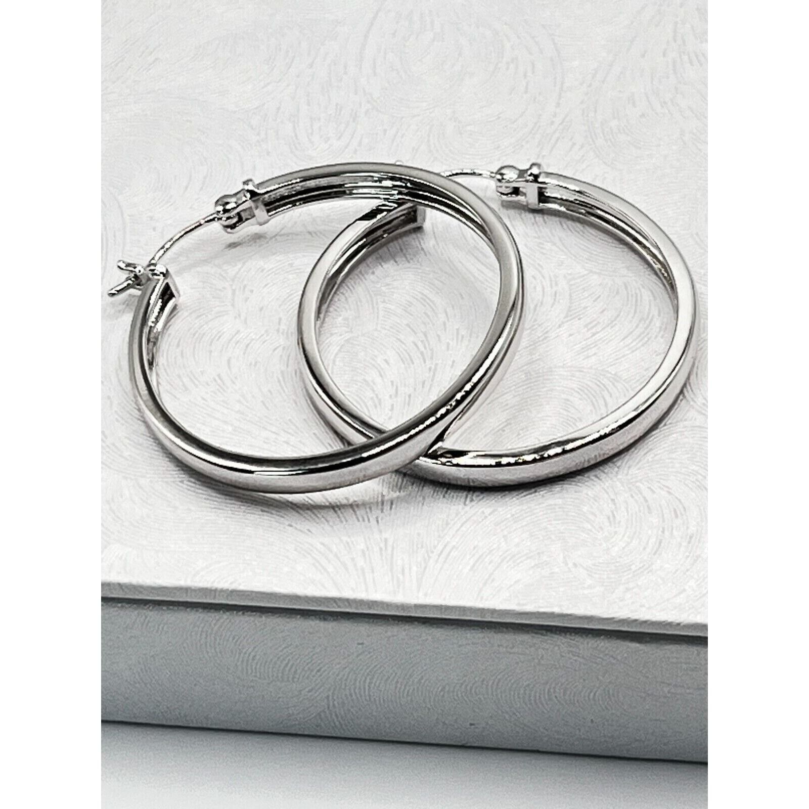 The Unbranded Brand 925 Sterling Silver 2.5mm Hoop Earrings 1 5/16" Across Size ONE SIZE - 3 Thumbnail