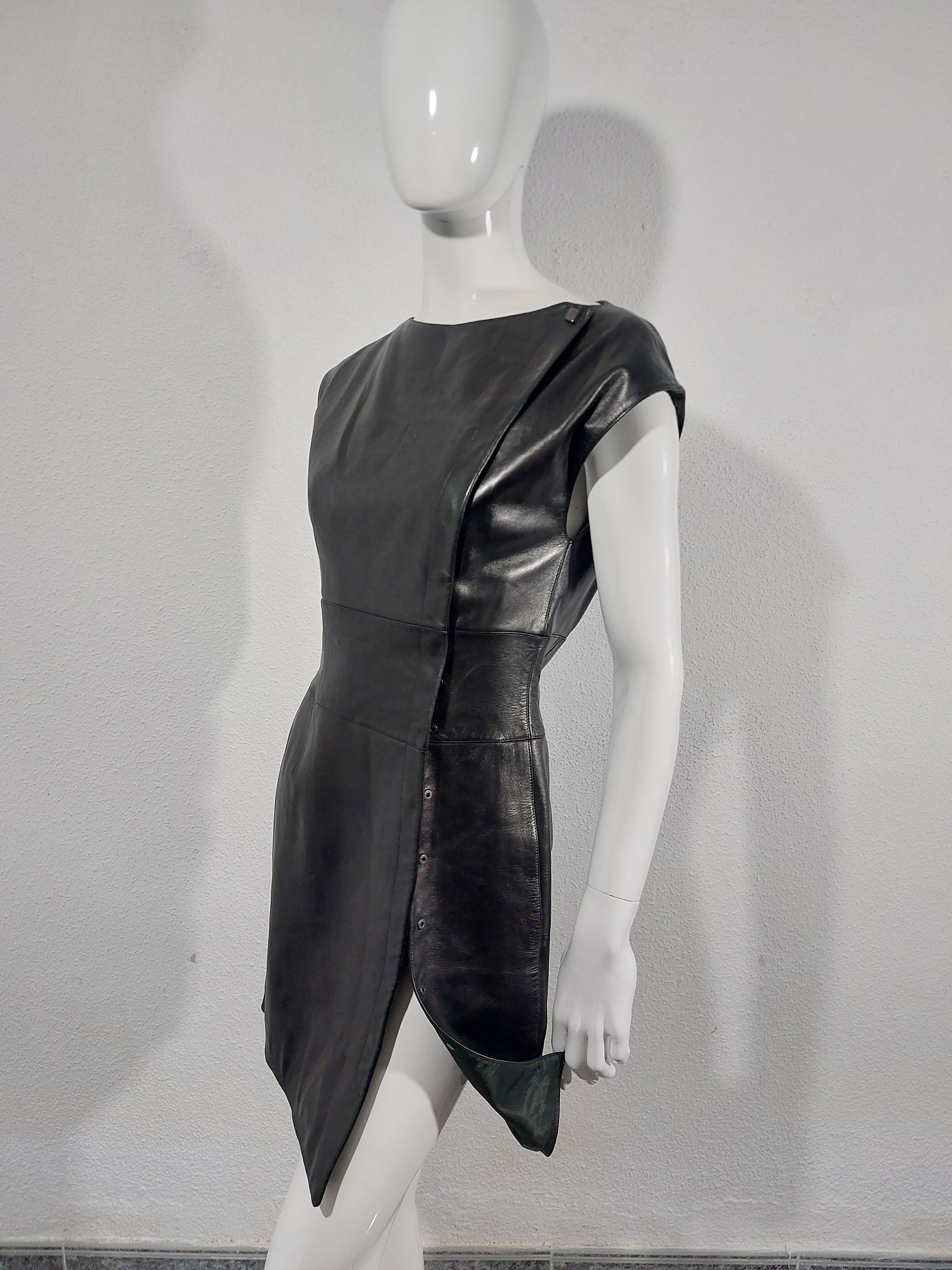 image of Thierry Mugler Couture Lambskin Leather Evening Split Dress in Black, Women's (Size Small)