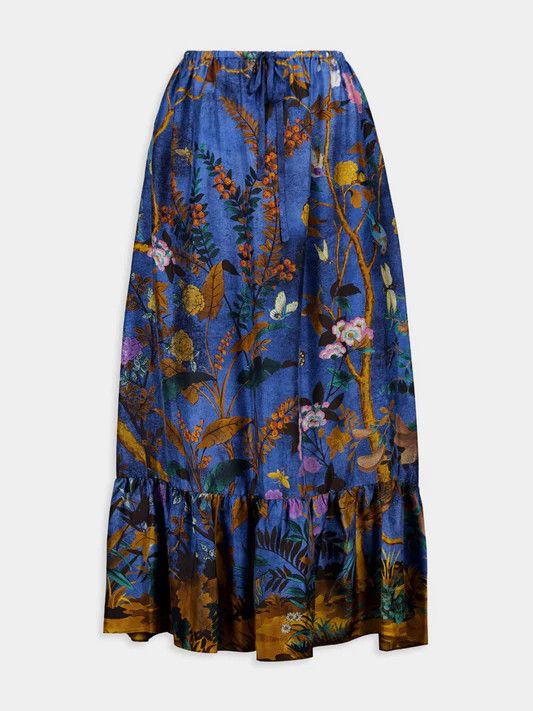 Gucci o1la5ras0526 Gucci Tian Print Silk Twill Skirt in Multicolor Size 30" / US 8 / IT 44 - 1 Thumbnail
