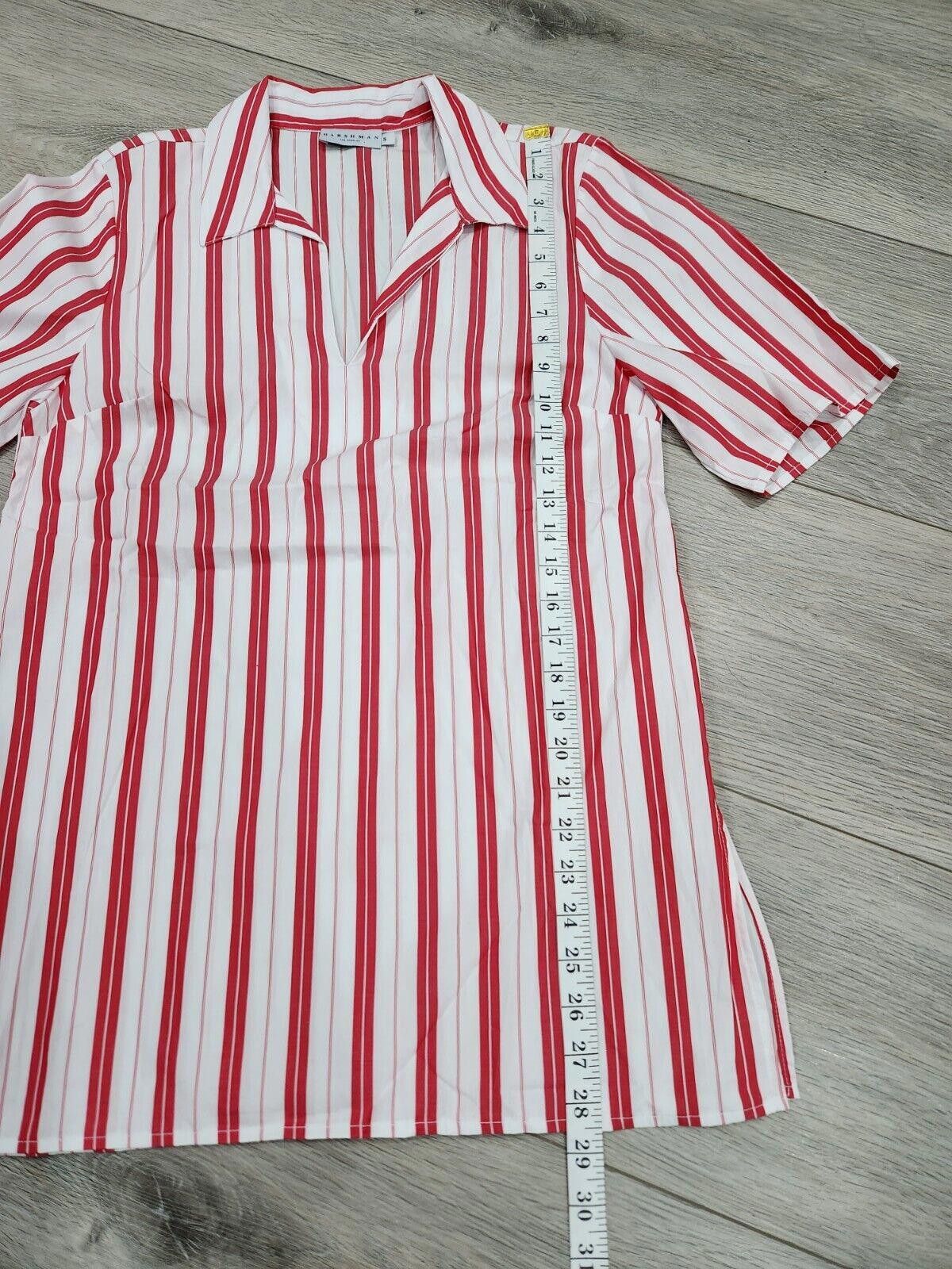 Designer Neiman marcus Harshman Top Small Red White Striped V Neck Size S / US 4 / IT 40 - 6 Thumbnail