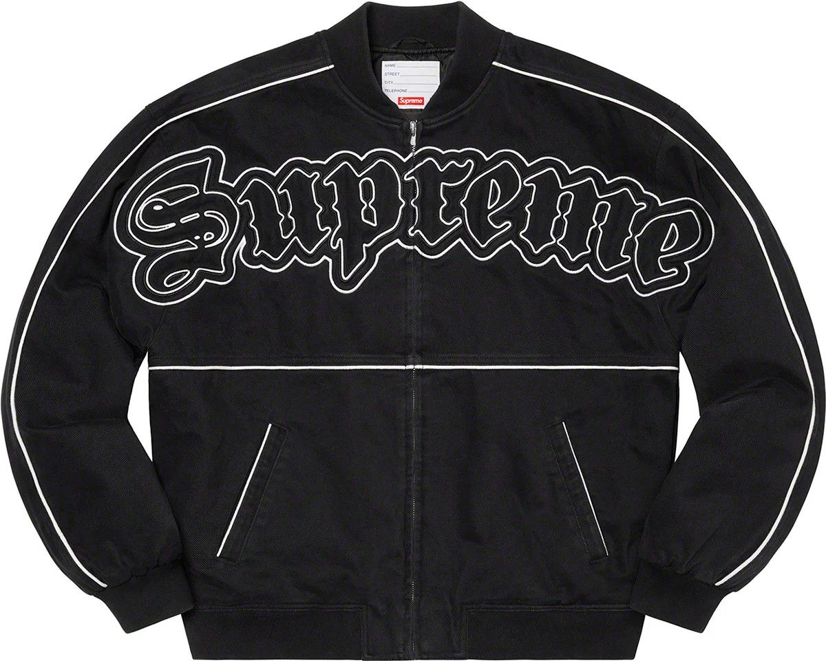 image of Supreme Twill Old English Varsity Jacket Black Small, Men's