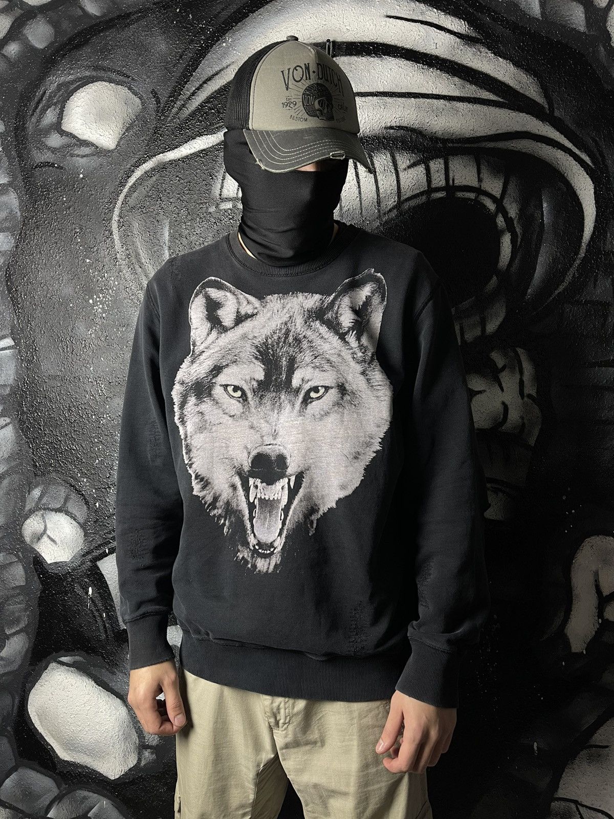 Designer × Diesel Diesel Graphic Print Wolf Distressed Sweatshirt Men’s Size US XL / EU 56 / 4 - 12 Thumbnail