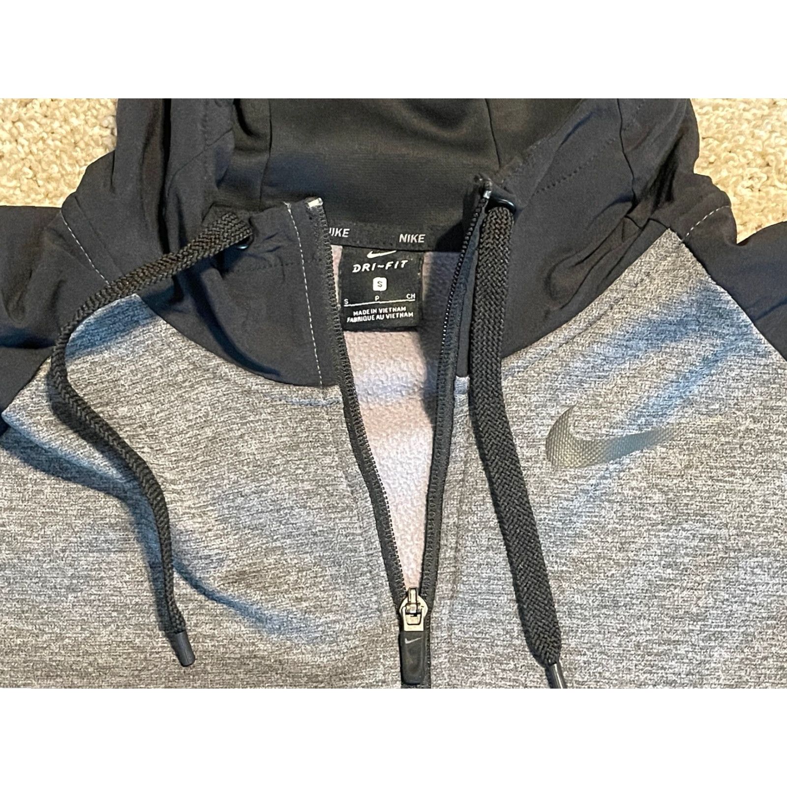 Nike Nike Jacket Mens Grey Black Swoosh Full Zip Hooded Dri Fit Pullover Track Jacket Dri-FIT Pocket Cross Training Running Gym Outdoor Casual Power: N/A Size US S / EU 44-46 / 1 - 2 Thumbnail