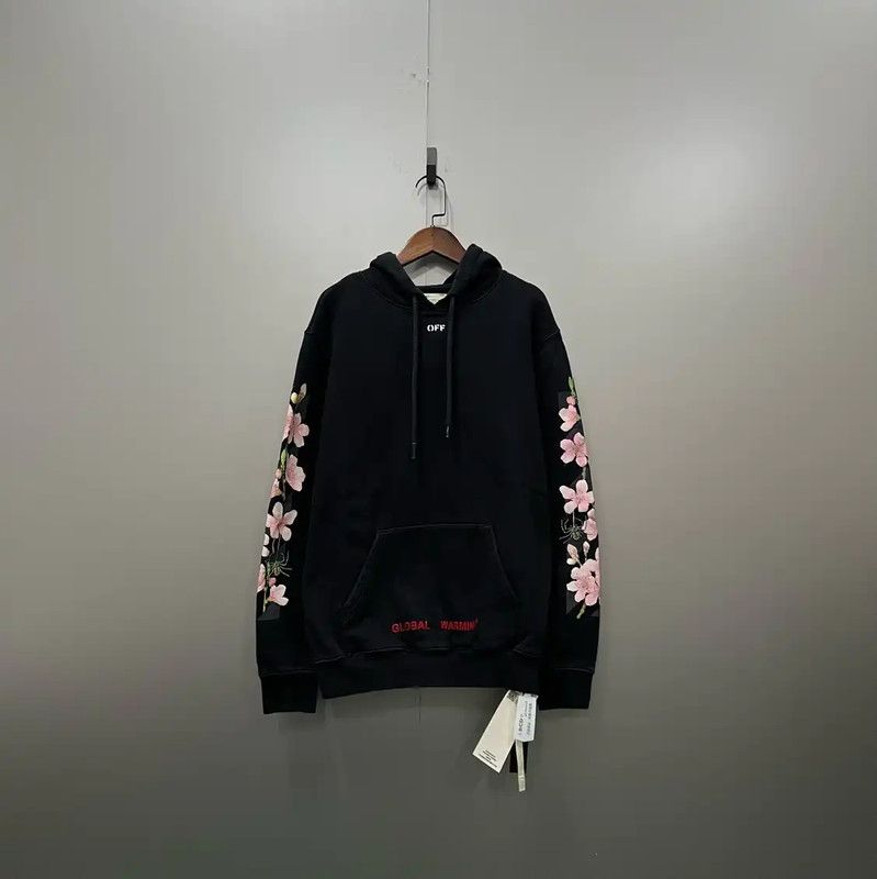 Off-White Off-White Black Cotton Hoodie with Floral Embroidery 0089 Size US XXS / EU 40 - 1 Thumbnail