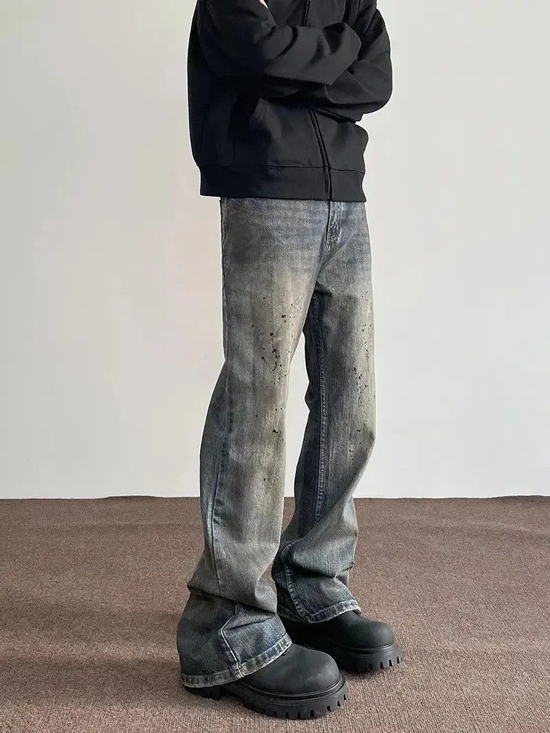 Japanese Brand Retro loose splashed ink micro flared jeans Size US 32 / EU 48 - 6 Thumbnail