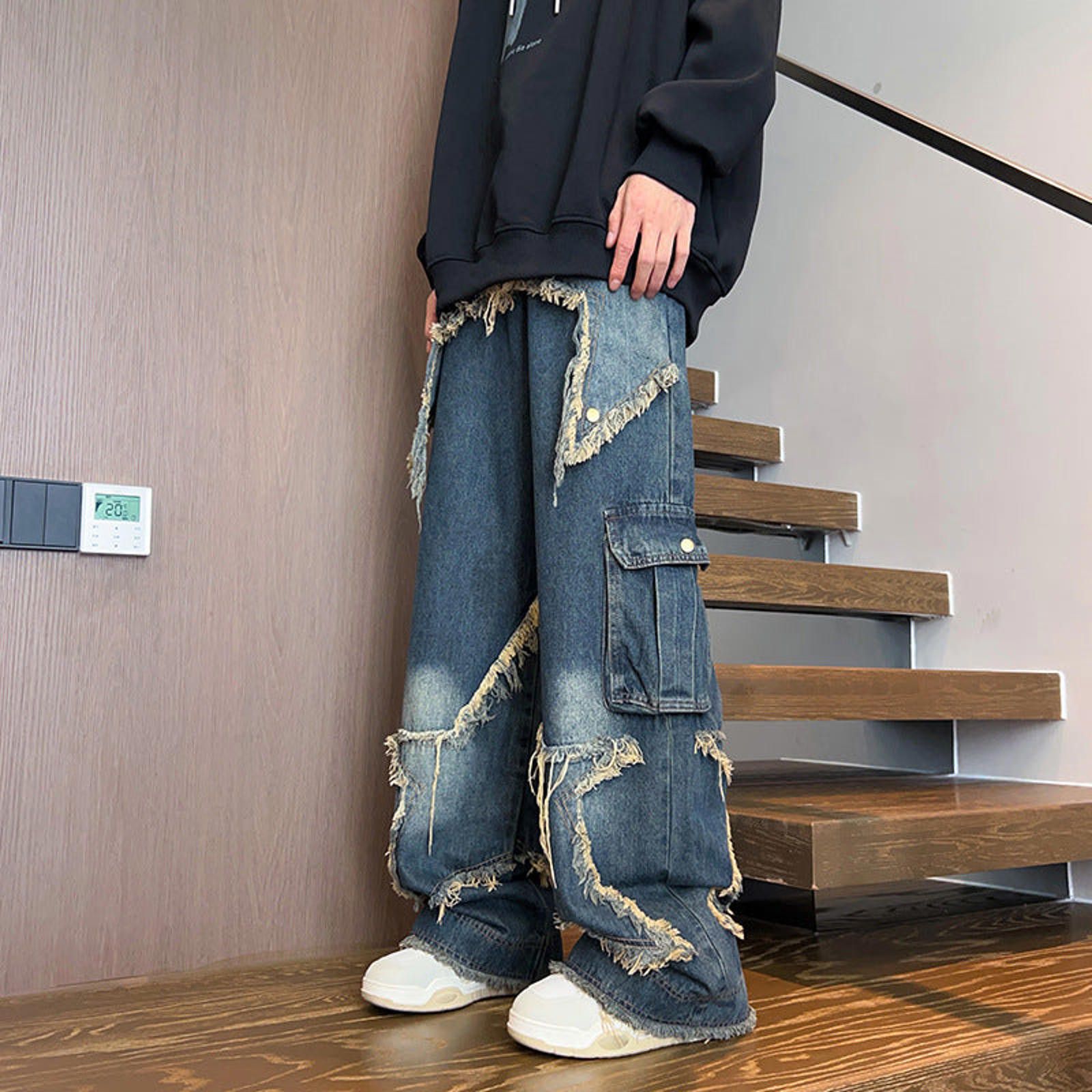 Jean STAR Embroidered Baggy Wide Leg Cargo Denim Jeans Size US 28 / EU 44 - 7 Thumbnail