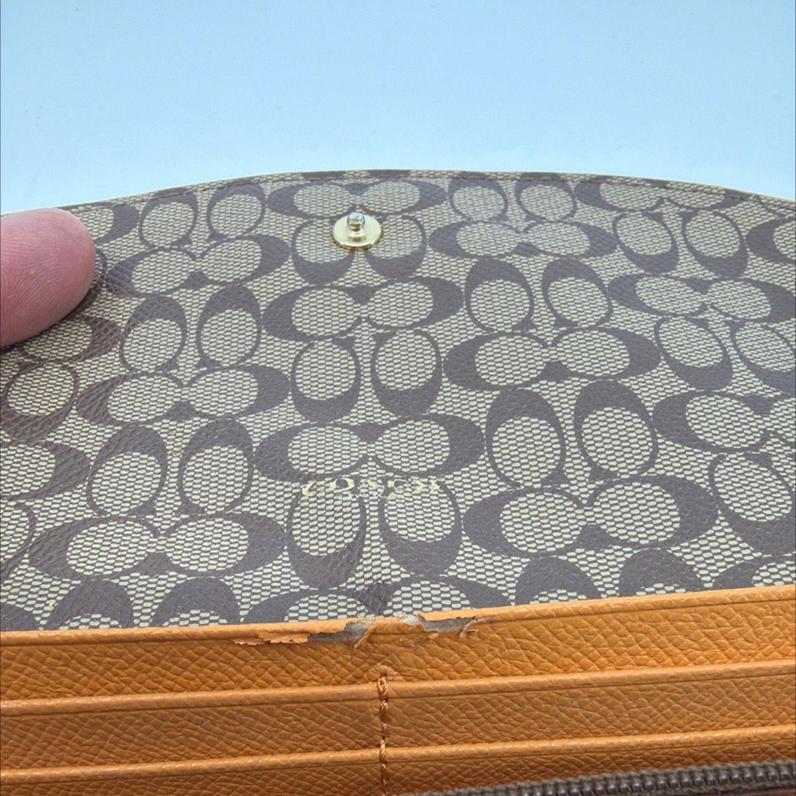 Coach Coach Tan Pebbled Leather Signature Canvas Flap Wallet Size ONE SIZE - 5 Thumbnail