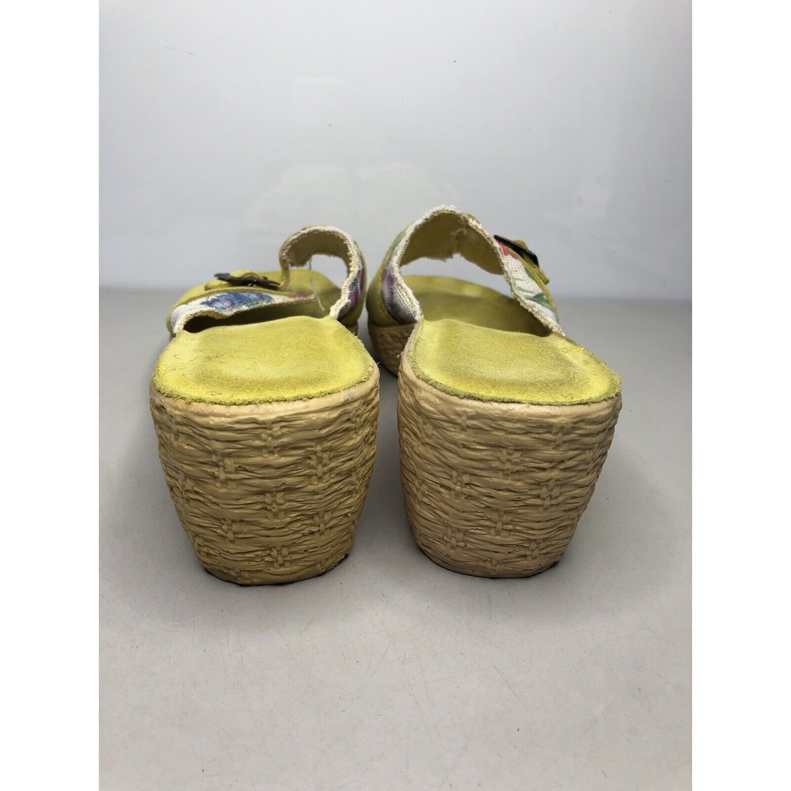 Other FLY FLOT Anti Shock Yellow Suede Floral Buckle Wedge Sandals Size US 10.5 / IT 40.5 - 4 Thumbnail