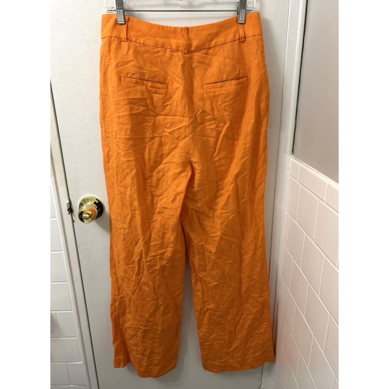 Loft LOFT Pants Womens 4 Orange Linen Blend Wide-Leg Pleated Trousers High Rise Size 27" / US 4 / IT 40 - 6 Thumbnail