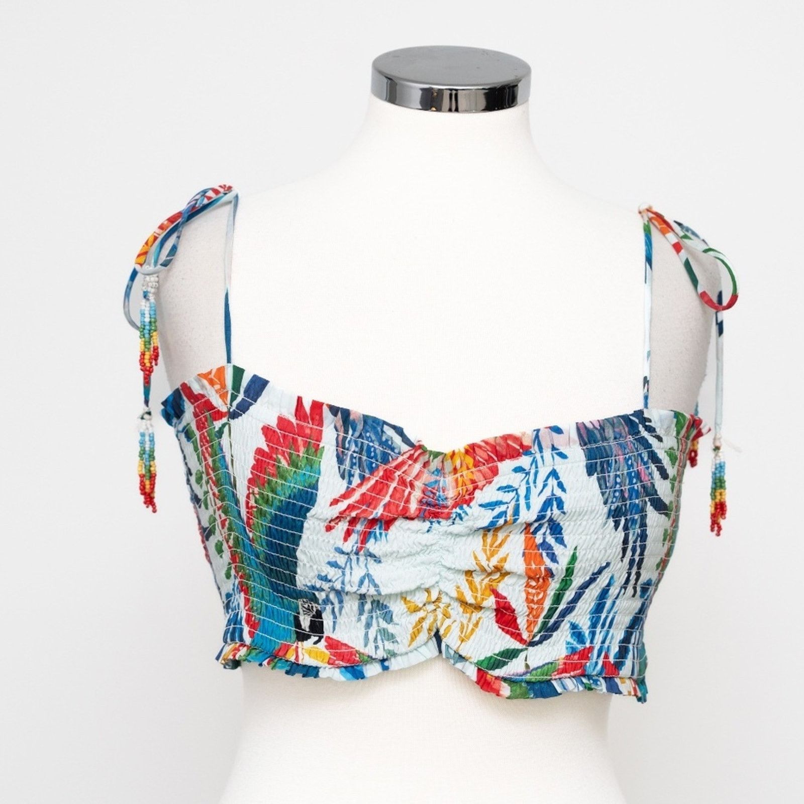 Farm Rio Farm Rio. New! Macaw Wind Smocked Crop Top Size L / US 10 / IT 46 - 1 Thumbnail