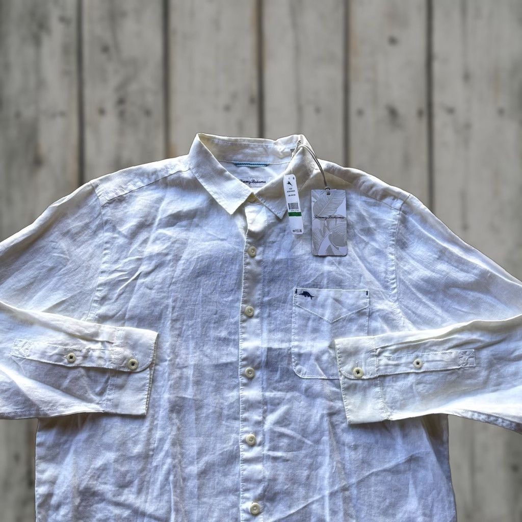 Tommy Bahama Tommy Bahama Shirt Mens Large White Long Sleeve Linen Button-Up Hawaiian Beach Casual Size US L / EU 52-54 / 3 - 1 Thumbnail