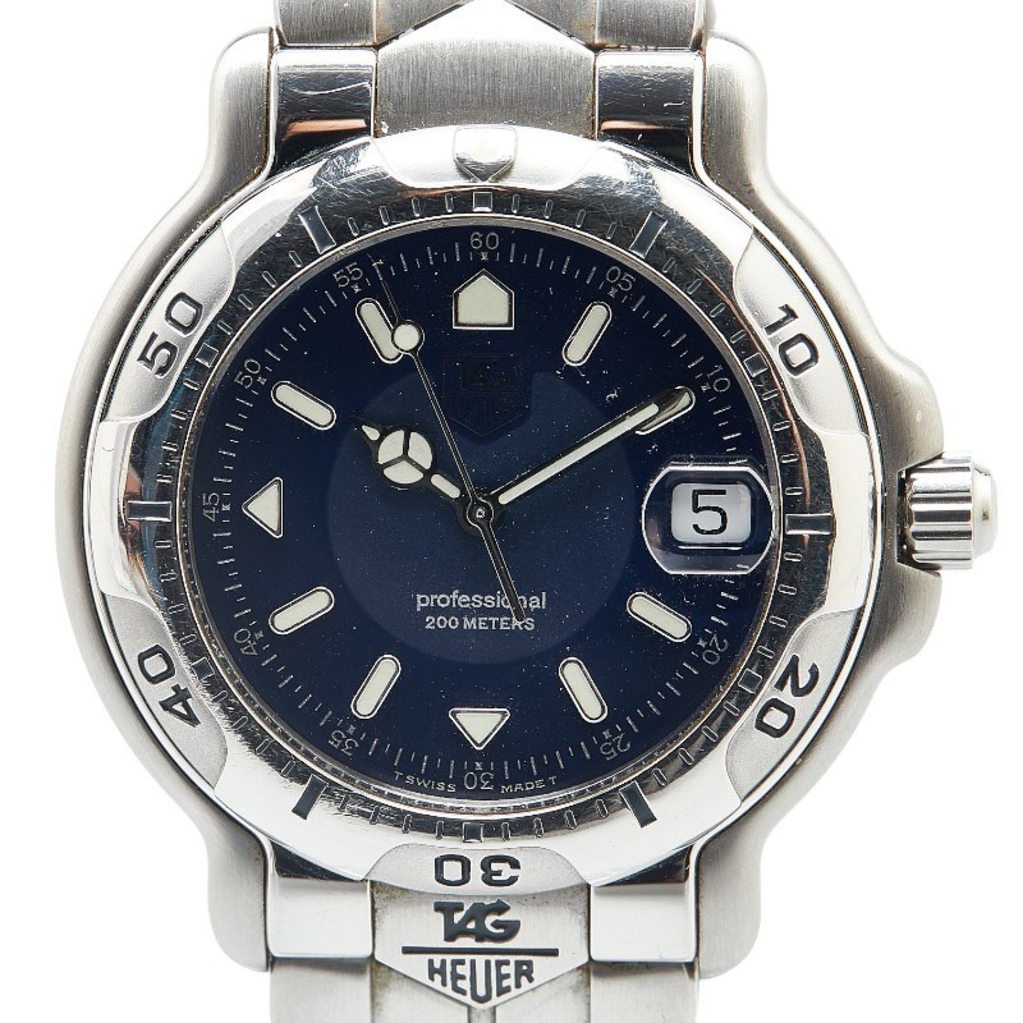 Tag Heuer 6000 Series Professional Watch Wh1115-K1 Quartz Navy Dial Stainless Steel Men's Heuer in Blue
