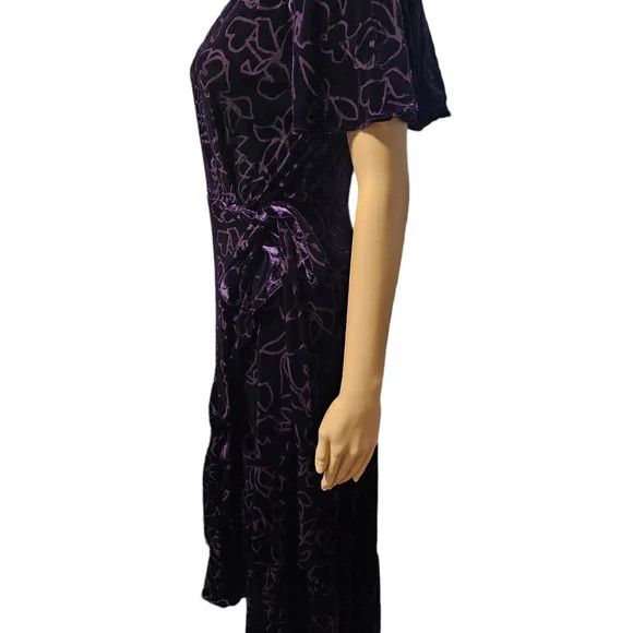 Calvin Klein Short Sleeve V-Neck Ruffled Hem Faux Wrap Velvet Purple Size XS / US 0-2 / IT 36-38 - 7 Thumbnail