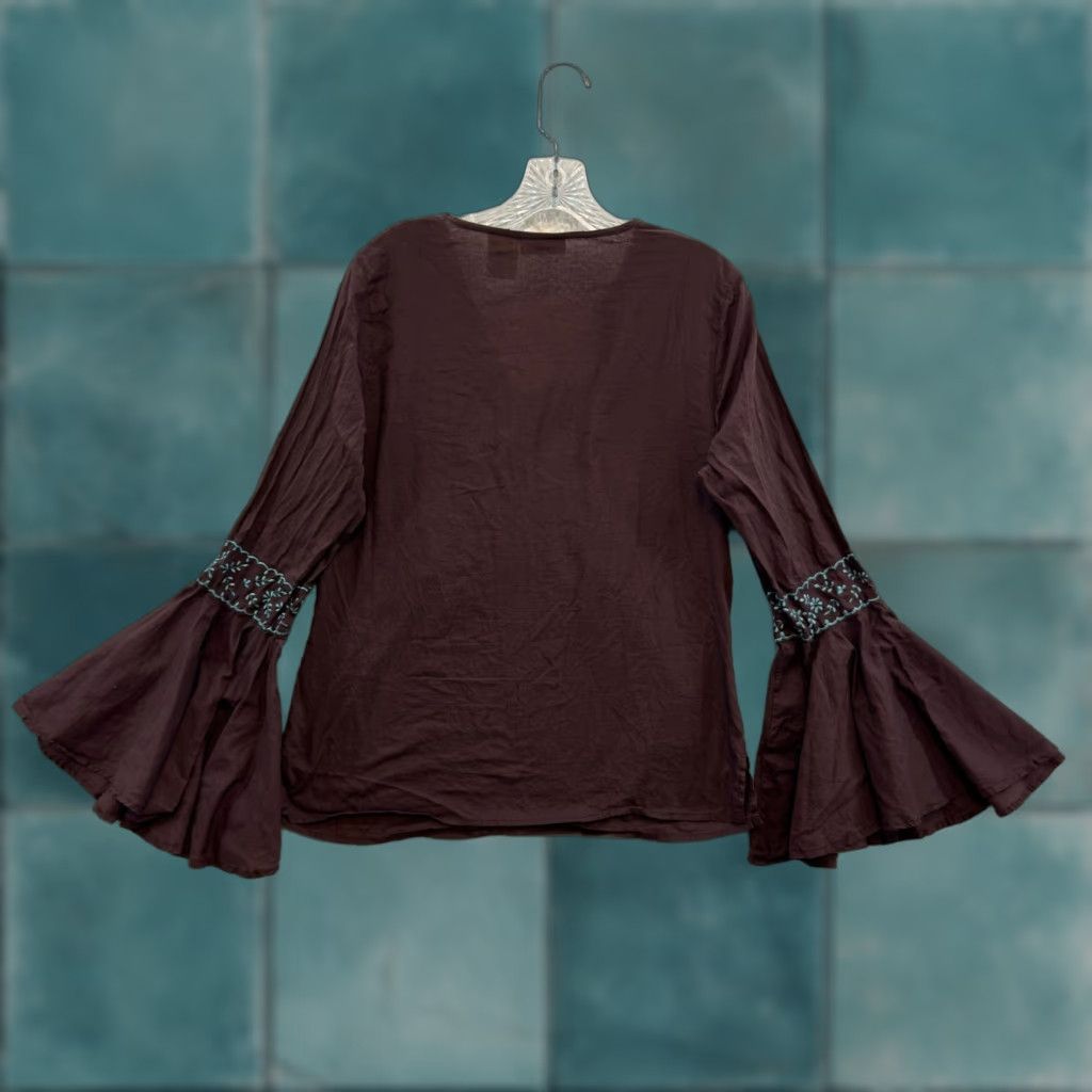 Faded Glory VINTAGE Y2K Top Large Brown Flare Sleeve Boho Fairy Grunge Bohemian Hippy Shirt L Brown Mens/Womens? Size L / US 10 / IT 46 - 1 Thumbnail