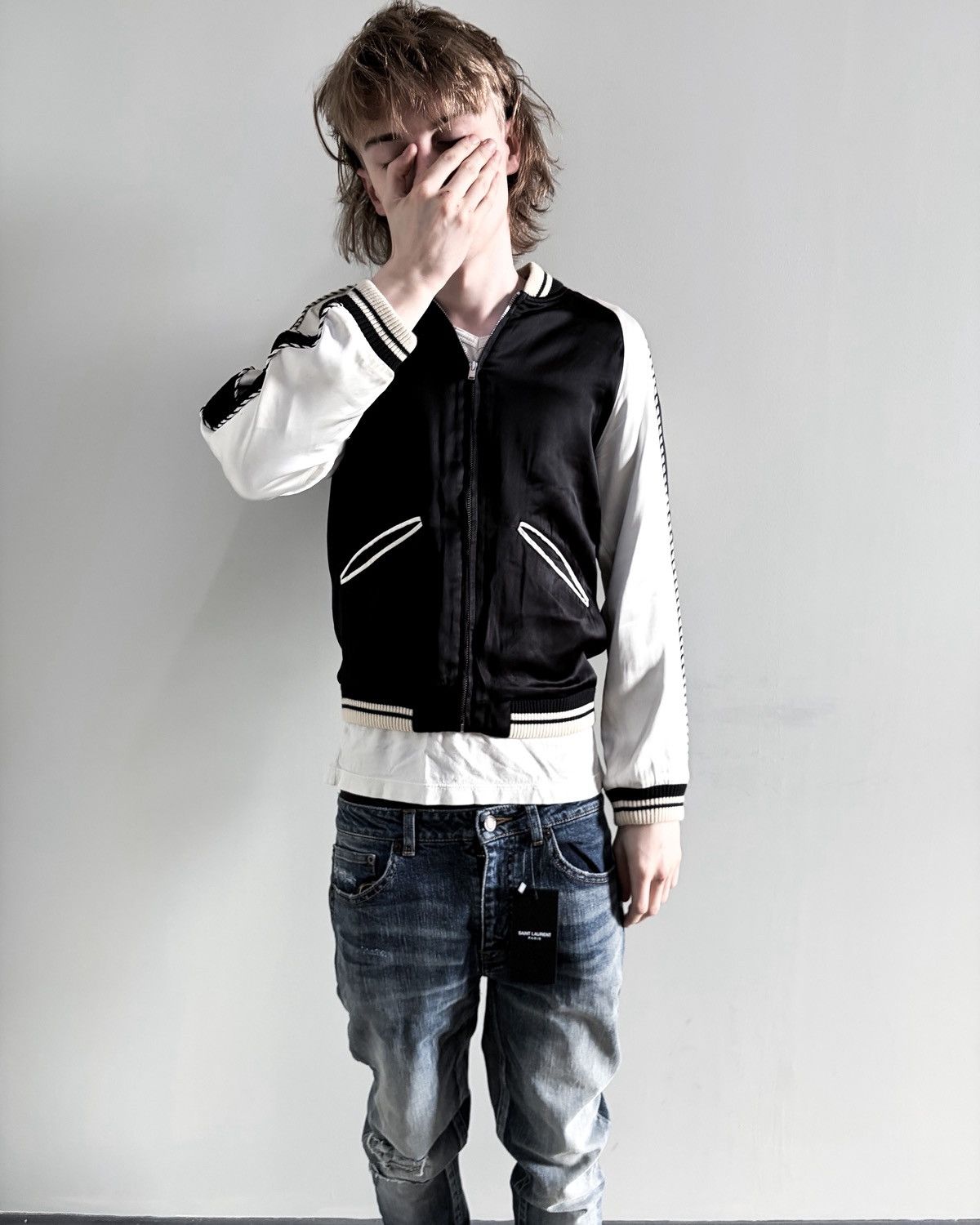 Saint Laurent Paris S/S14 BLOODLUSTER SATIN BOMBER JACKET Size US XS / EU 42 / 0 - 5 Thumbnail