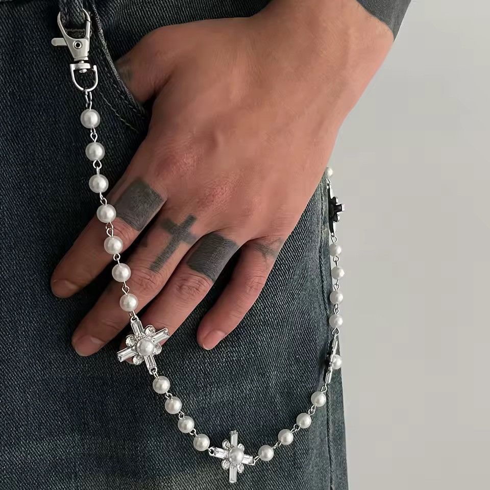 Jewelry Streetwear Rhinestone Pearl Punk Gothic Pants Keychain Size ONE SIZE - 2 Thumbnail
