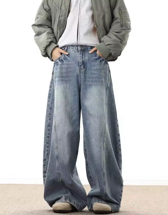 Jean American street waistline washed distressed wide-leg jeans Size US 29 - 2 Thumbnail