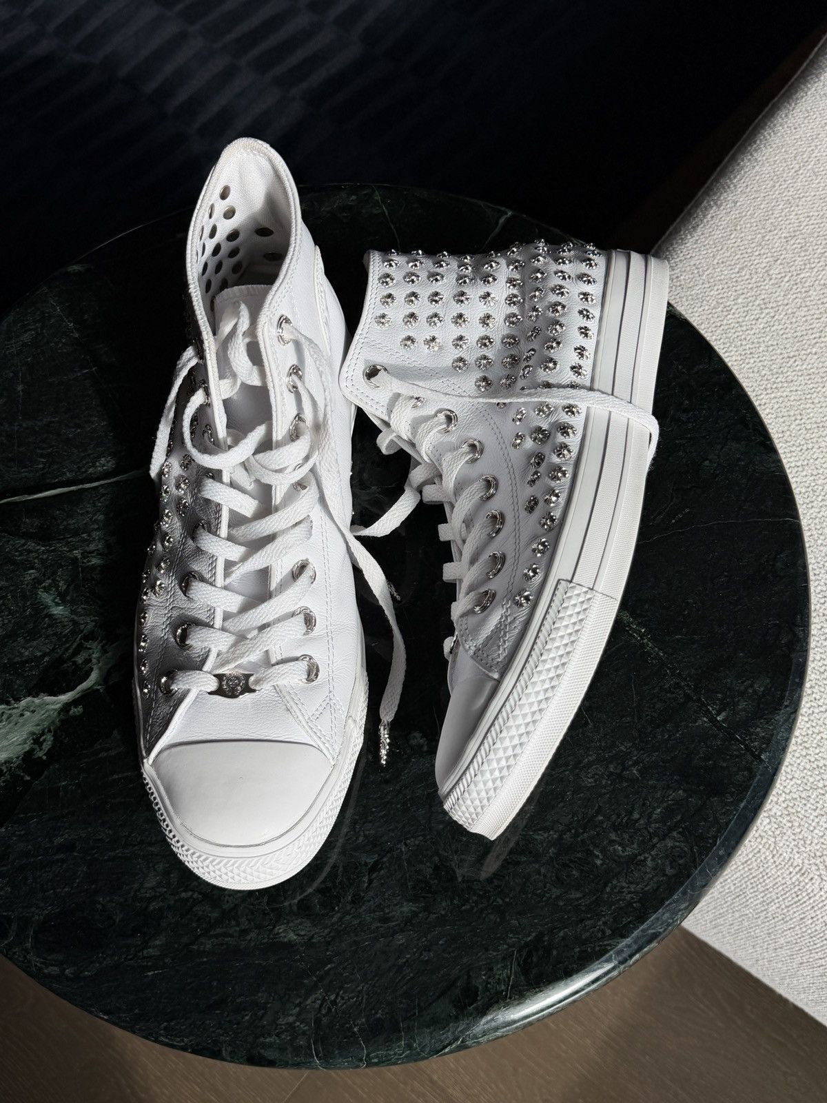 Chrome Hearts Chrome Hearts White Rhodium Cross High Top Converse Size US 12 / EU 45 - 1 Thumbnail