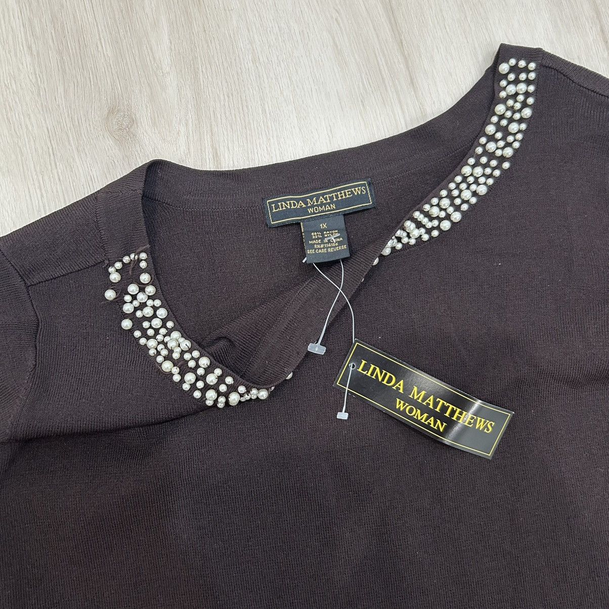 Other Vintage Linda Matthew’s Brown Pearl Top(US 1X) Size XXL / US 16-18 / IT 52-54 - 2 Thumbnail