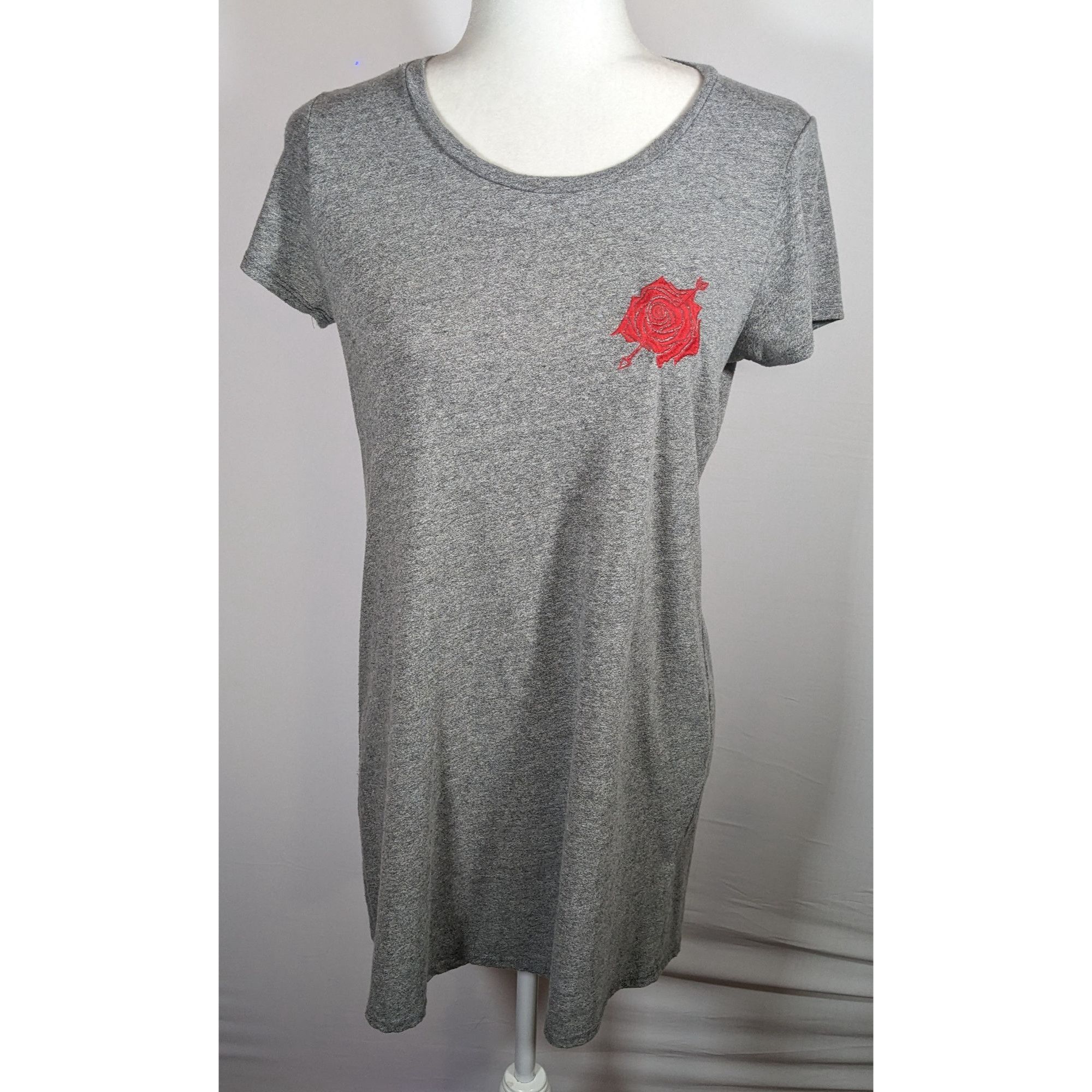 Other Lauren Mochi Beverly Hills Grey T-Shirt Dress With Red Flora Size S / US 4 / IT 40 - 4 Thumbnail