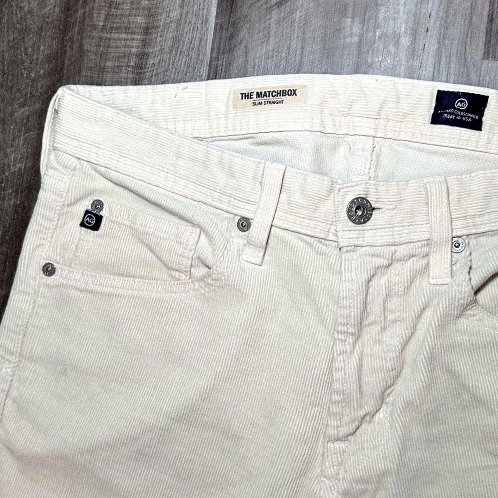 Vintage AG Adriano Goldschmied The Matchbox Slim Straight Corduroy Jeans - 31 Men Regular 30 Inseam Cream Khaki Chino MS9273 Size US 31 - 6 Thumbnail