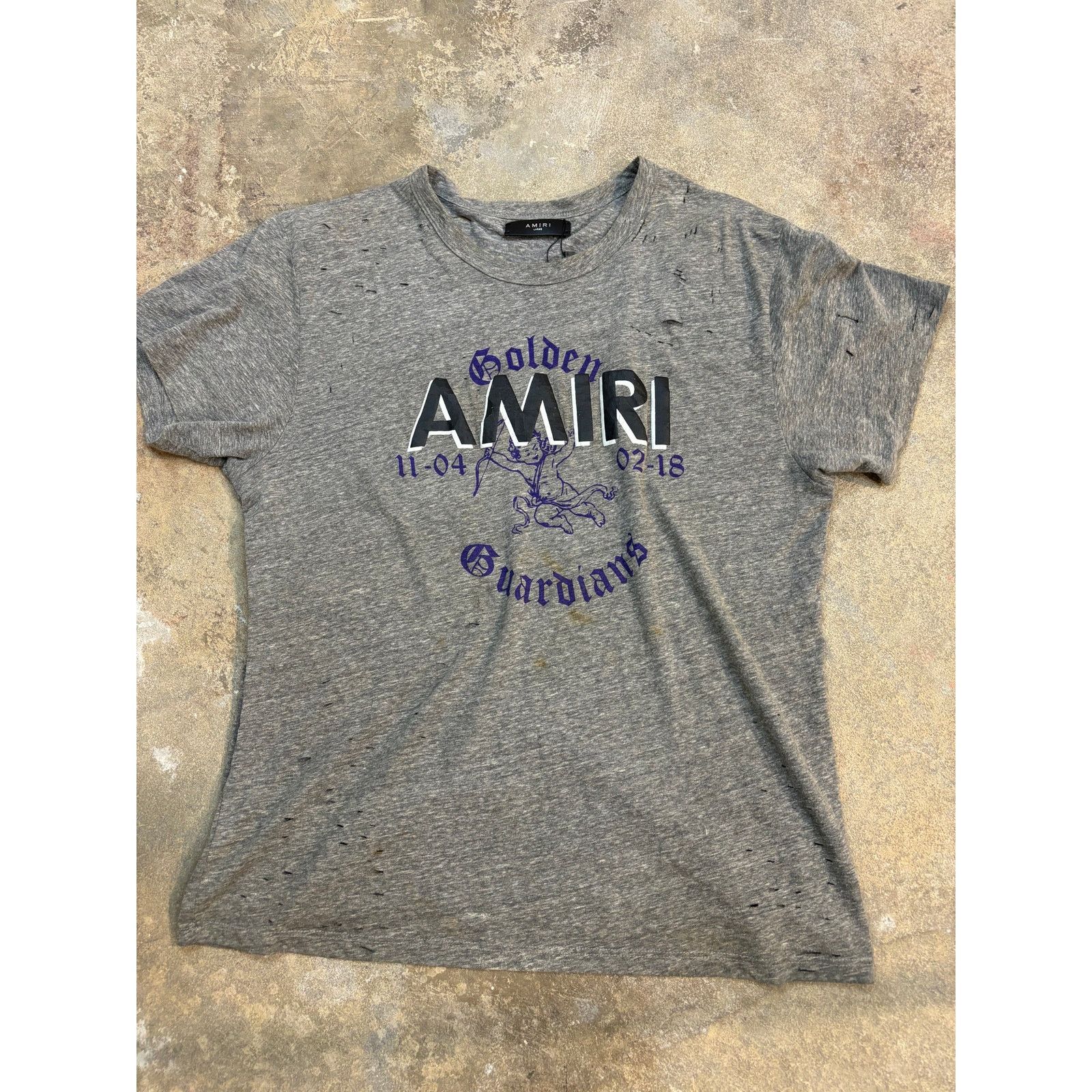 Amiri Amiri Distressed Cherub Tee Grey Blue Used Large Size US L / EU 52-54 / 3 - 1 Thumbnail