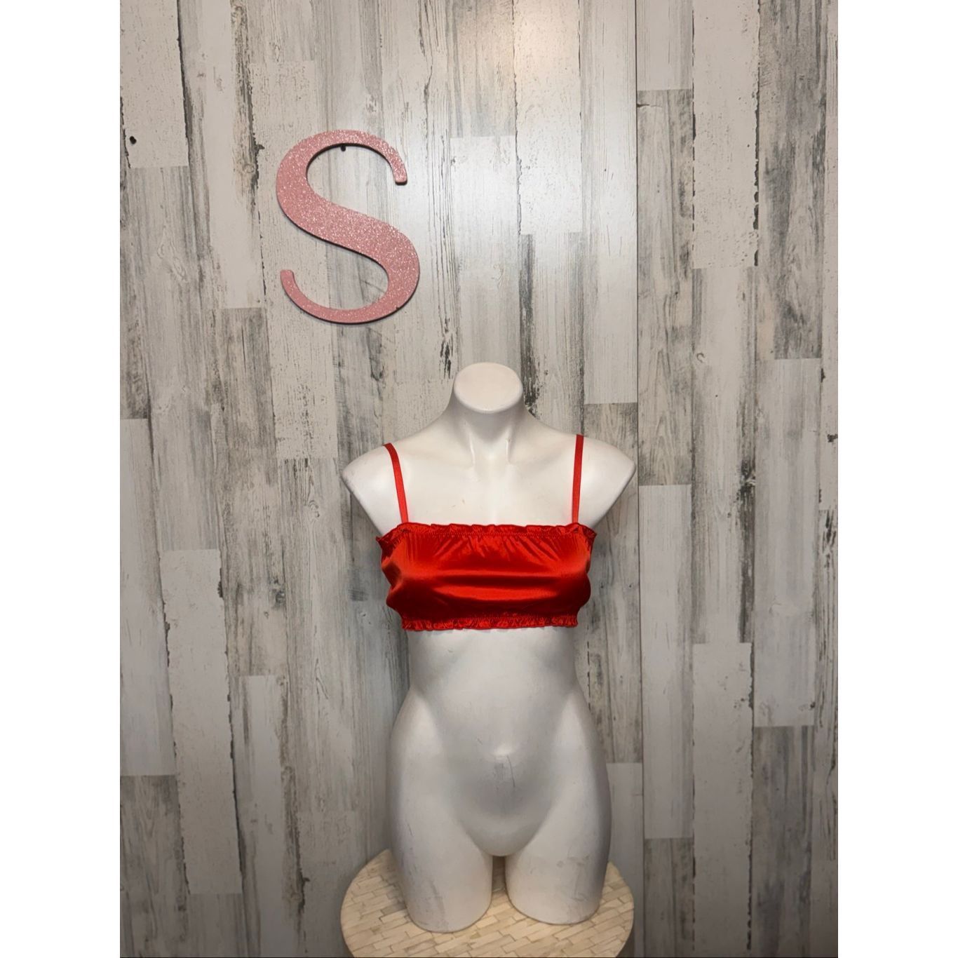 Other BP. Red Satin Crop Top Small | Adjustable Spaghetti Strap Cami Bralette Size S / US 4 / IT 40 - 1 Thumbnail