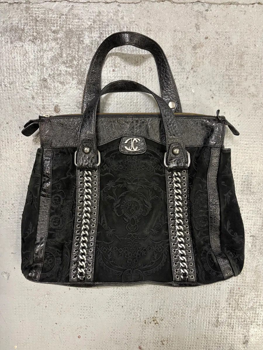 Just Cavalli 2000s Cavalli Black Leather Embroidered Chain Handle Bag Size ONE SIZE - 6 Thumbnail