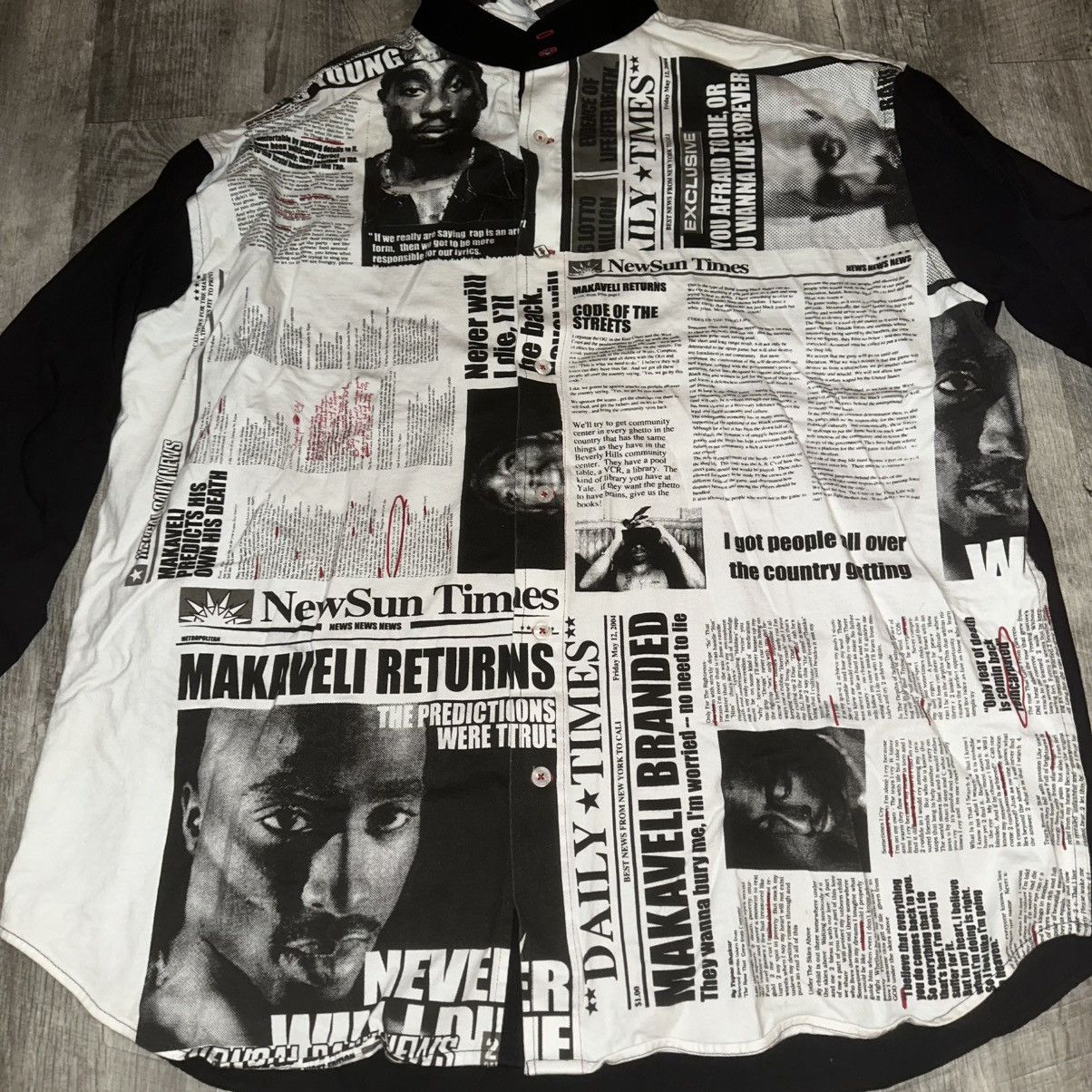 Makaveli MAKAVELI Mens XXXL Tupac Newspaper Print Button Shirt Size US XXL / EU 58 / 5 - 5 Thumbnail