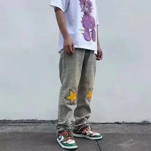 Japanese Brand VIBE Retro yellow mud color design star embroidered jeans Size US 32 / EU 48 - 7 Thumbnail