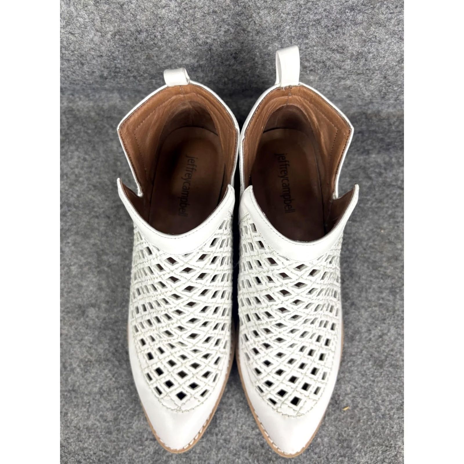 Jeffrey Campbell Jeffrey Campbell Taggart Boots Womens 7.5 White Leather Ankle Cutout Geometric Pointed Toe Bootie Size US 8 / IT 38 - 3 Thumbnail