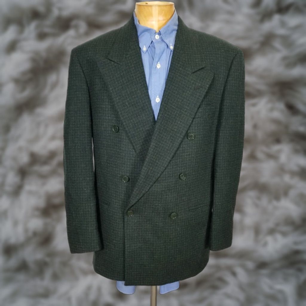 Hunter VINTAGE Zenio 40R Double Breasted Sport Coat Jacket Green Tweed Wool Men Blazer Size 40R - 1 Thumbnail