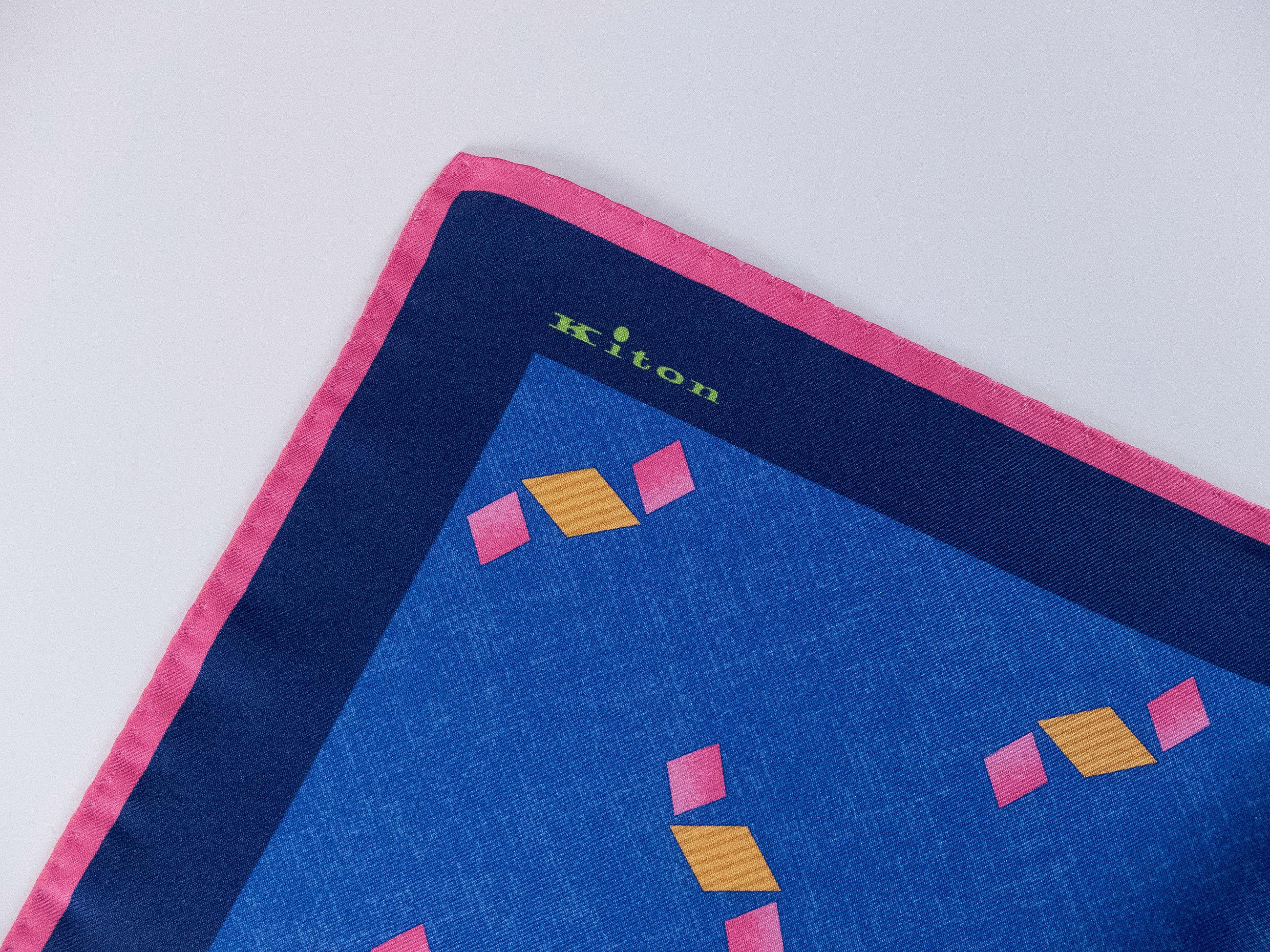 Kiton KITON Napoli blue geometric print silk pocket square q Size ONE SIZE - 2 Thumbnail