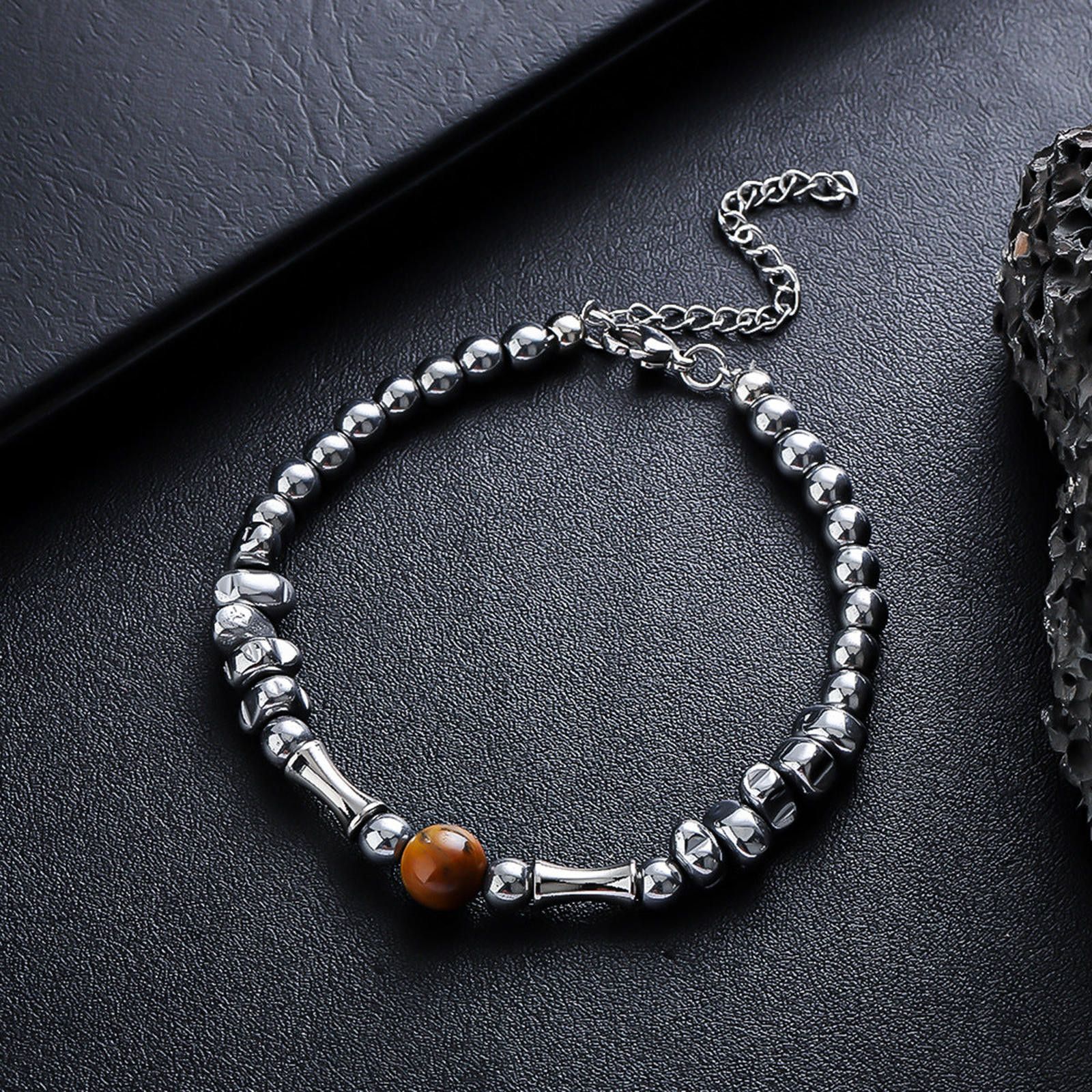 Jewelry Silver Beaded Bracelet with Brown Accent Bead Size ONE SIZE - 3 Thumbnail