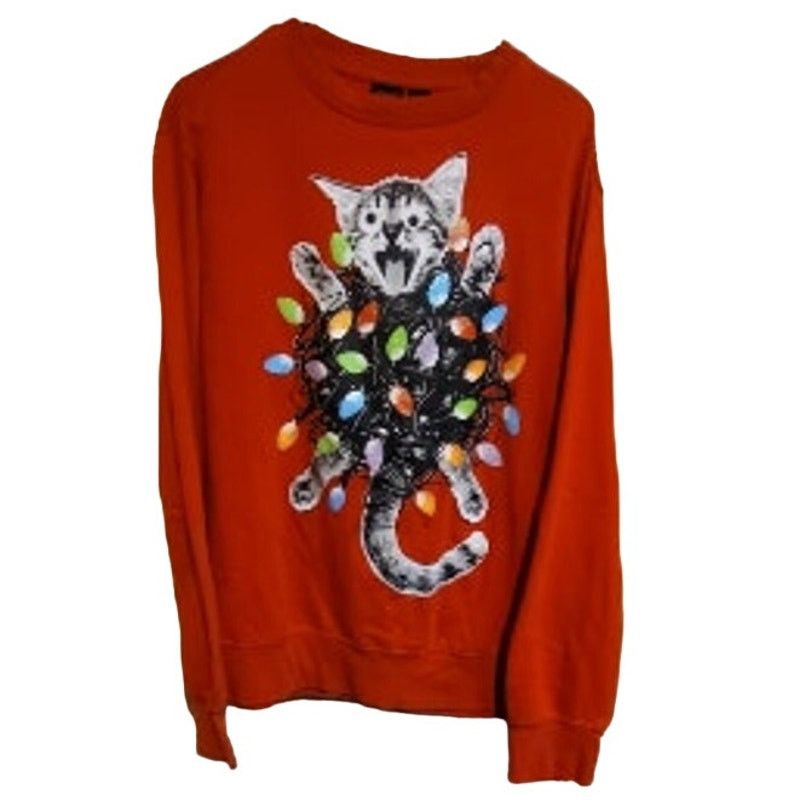 Mad Engine Mad Engine Womens Large Red Cat Glitter Christmas Sweatshirt Size L / US 10 / IT 46 - 1 Thumbnail