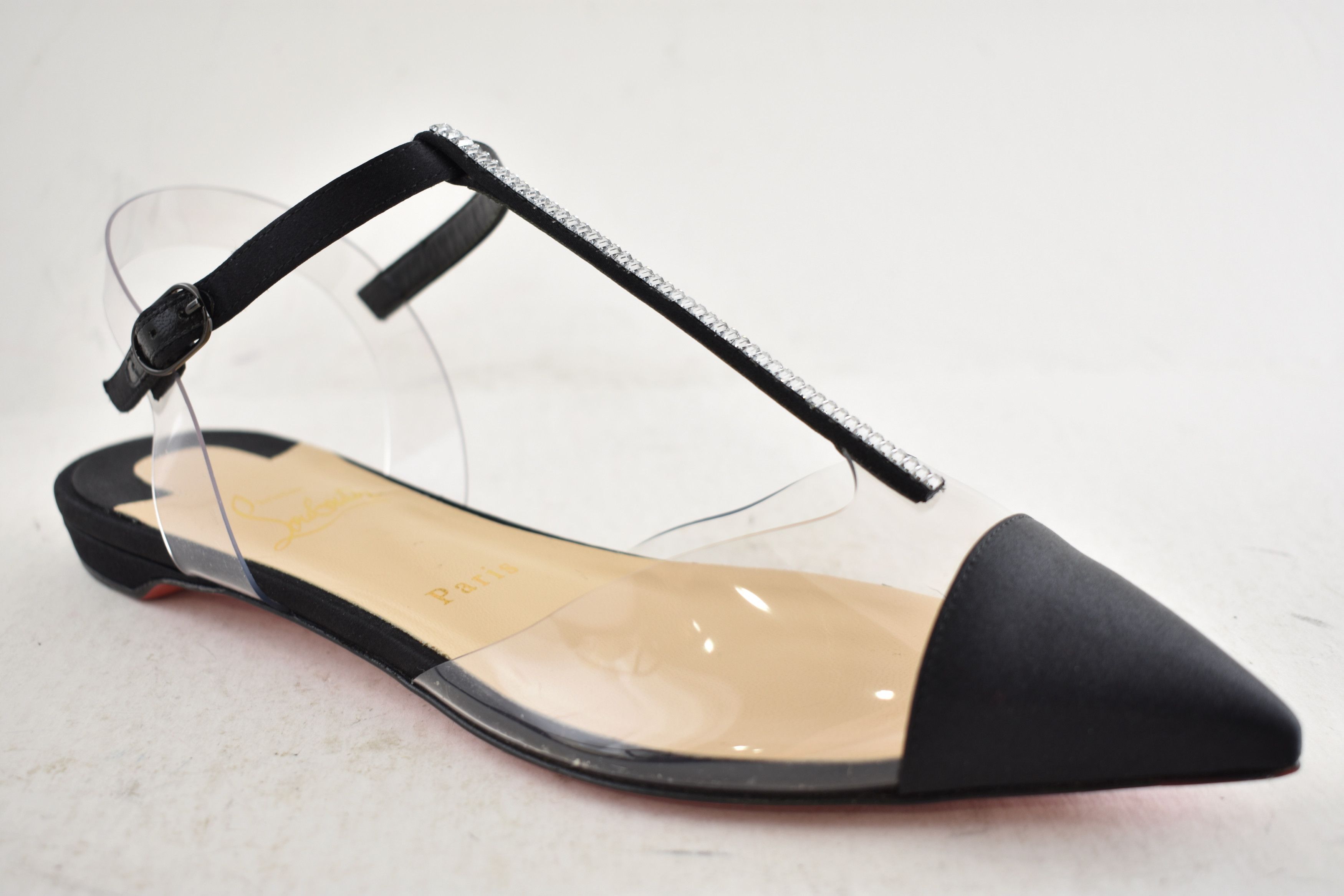 Christian Louboutin Nosy Strass PVC T Strap Pointed Ballerina Ballet Flat 37.5 Size US 7.5 / IT 37.5 - 6 Thumbnail
