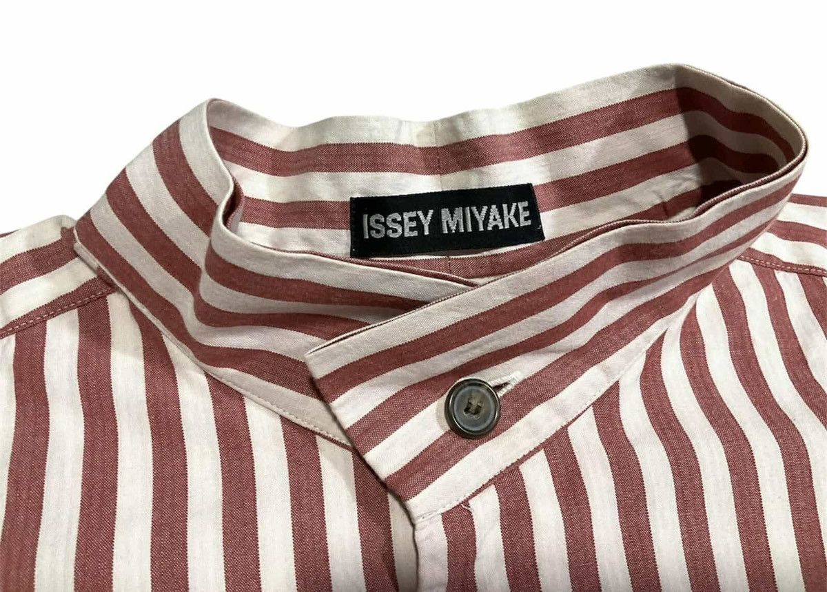 Issey Miyake 🔥Rare Vintage Issey Miyake Striped Shirt Stand Collar Size US XL / EU 56 / 4 - 10 Thumbnail