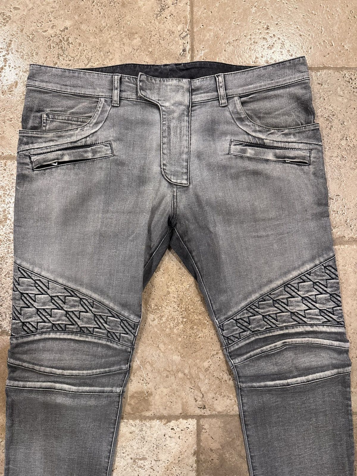 Balmain Balmain OG Grey Wash Houndstooth / Stars Biker Denim Jeans Size US 34 / EU 50 - 3 Thumbnail