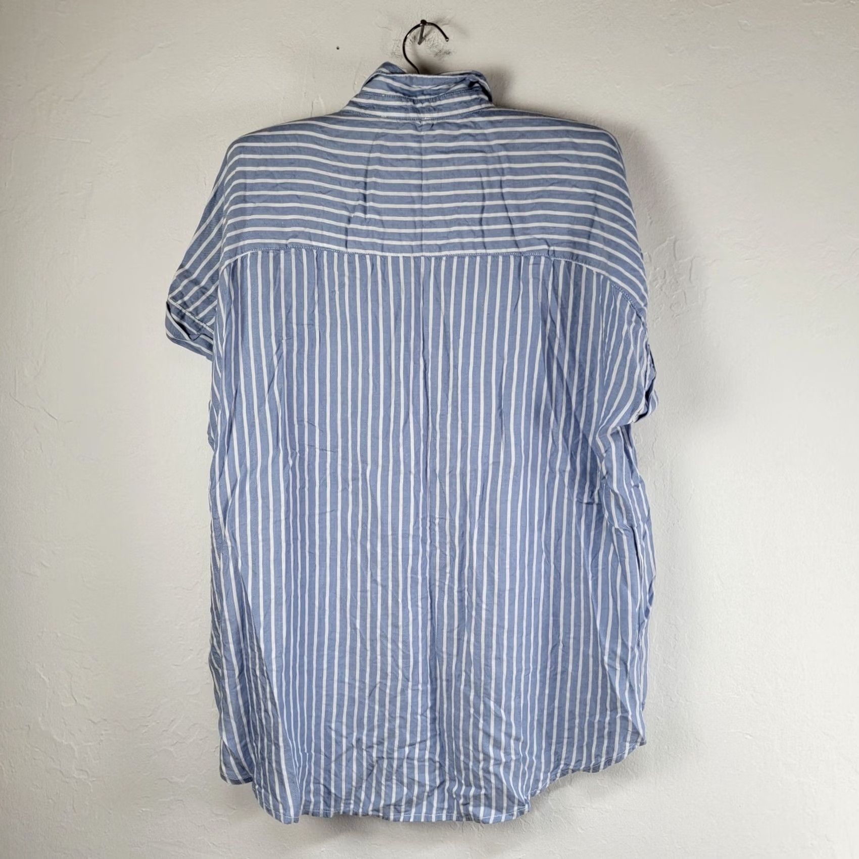 Vintage Beach Lunch Lounge Women's XL Blue White Striped Button Down Shirt Blouse Top Size XL / US 12-14 / IT 48-50 - 2 Thumbnail